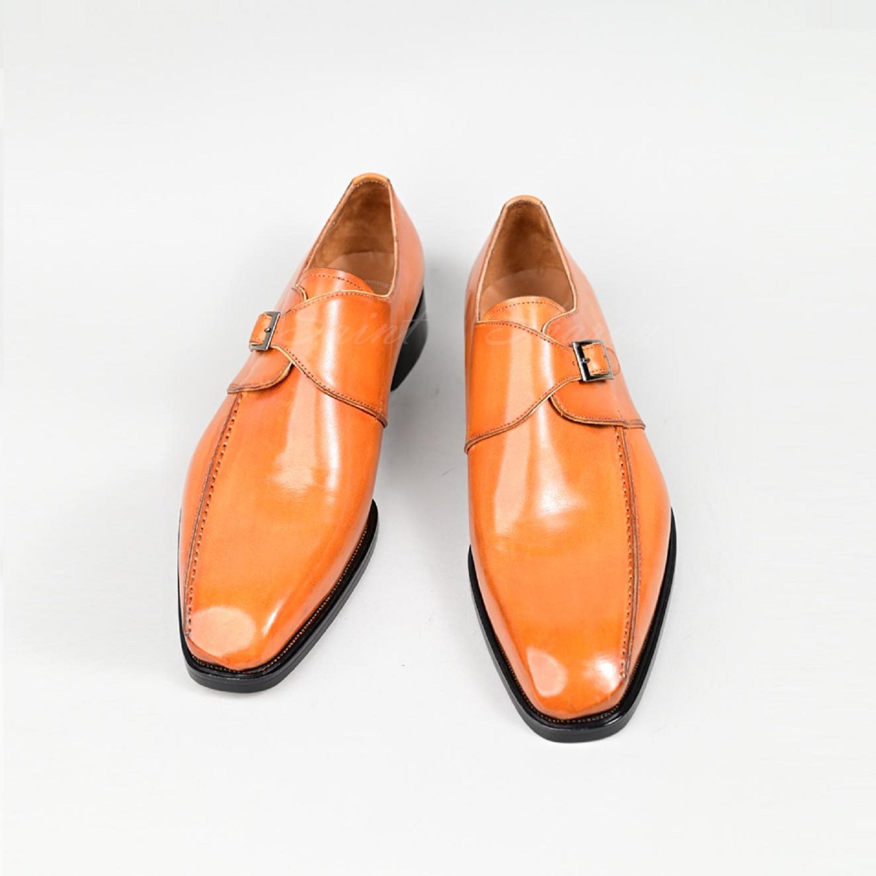 VSong Orange Single Monkstraps Side Hand-Sewn Leather Business Shoes