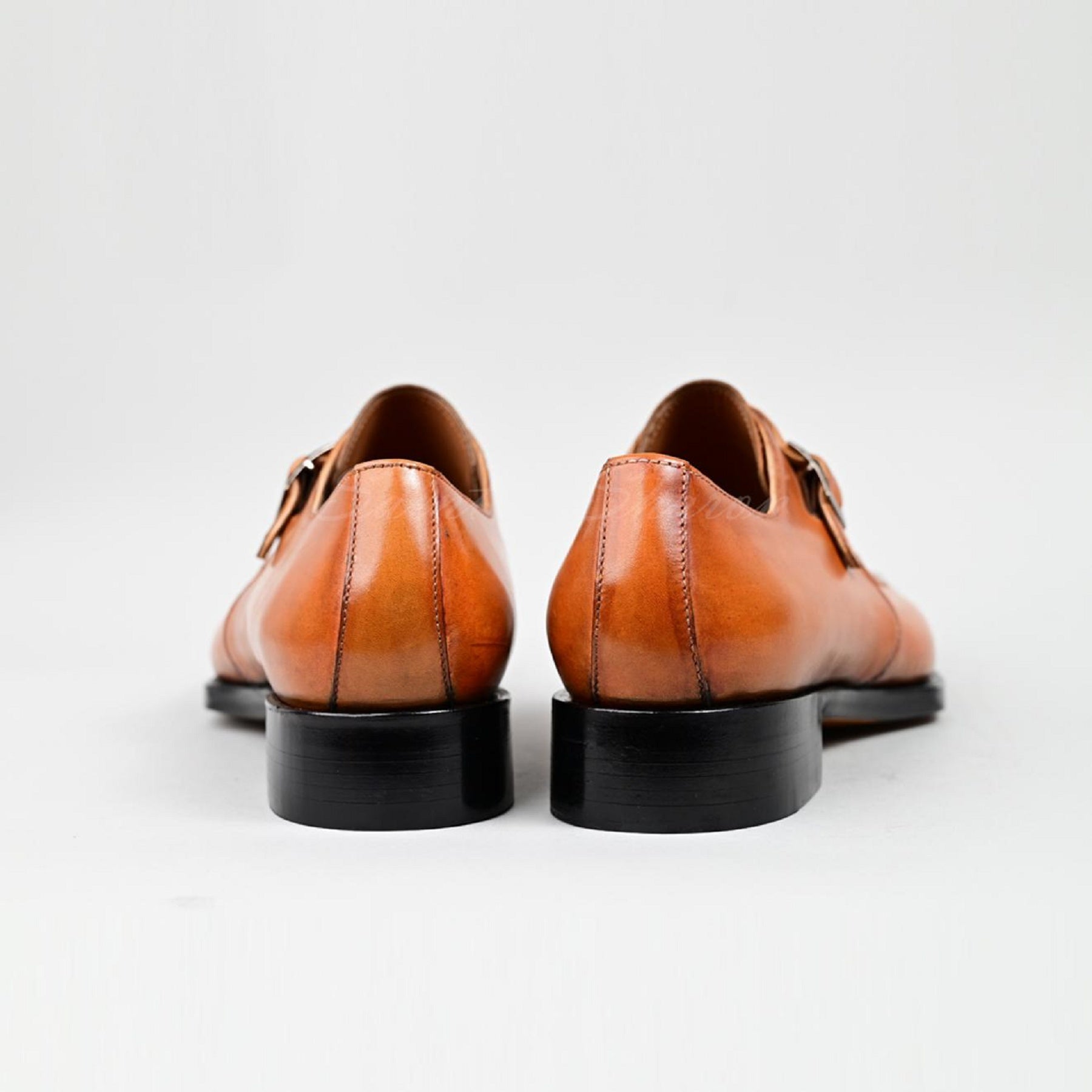 VSong Orange Single Monkstraps Side Hand-Sewn Leather Business Shoes