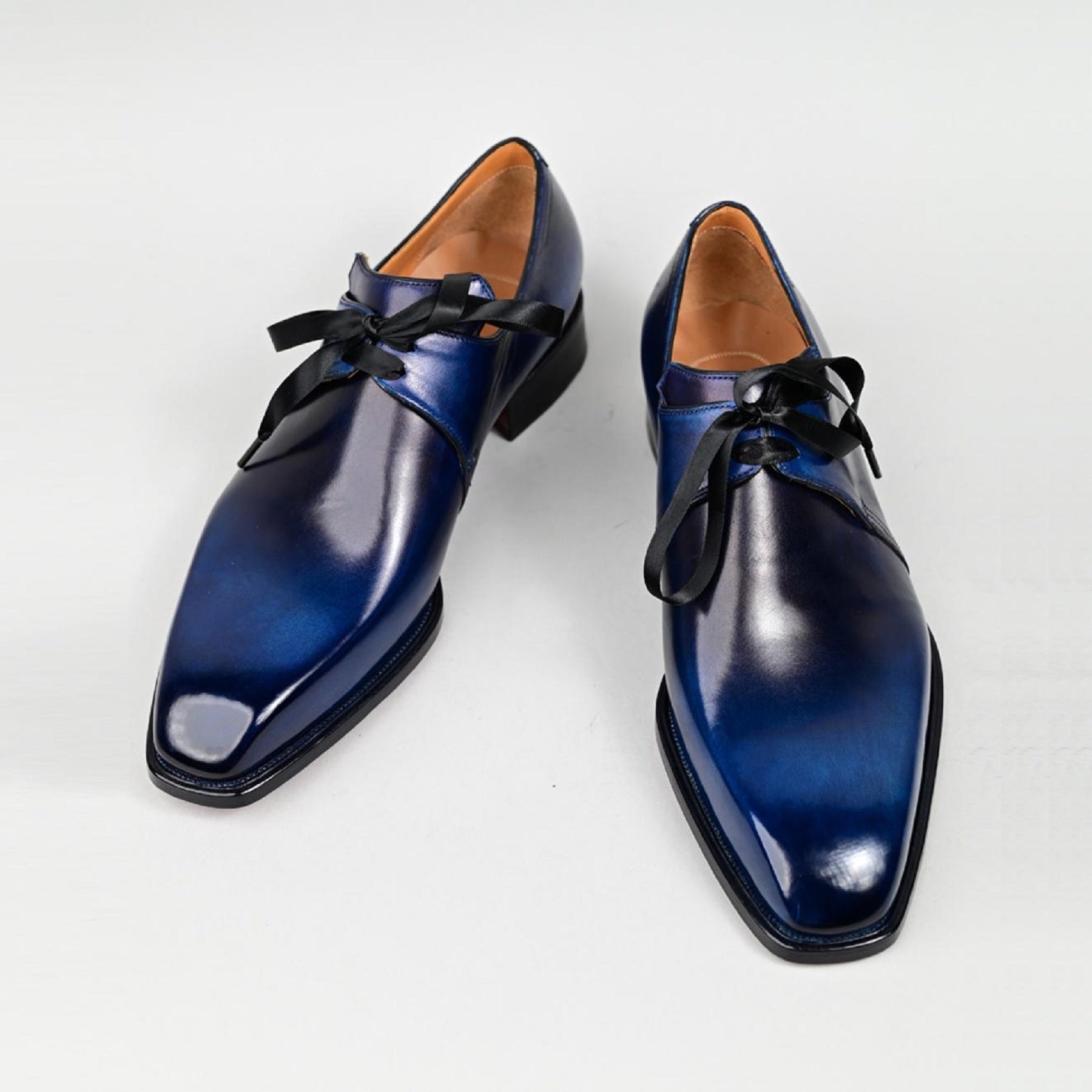 VSong Blue Two Tone Derby Shoes Goodyear Welted Leather Men Shoes