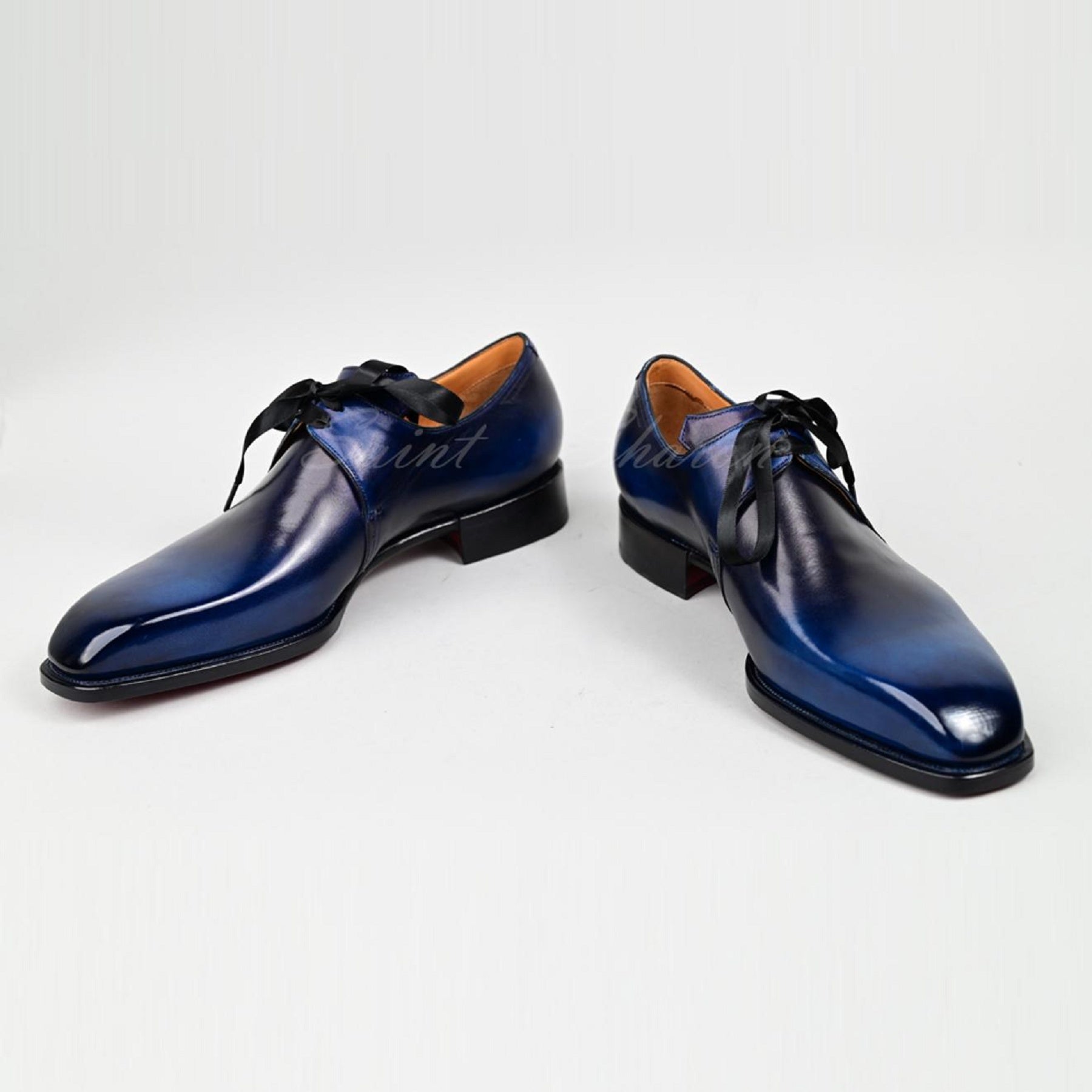 VSong Blue Two Tone Derby Shoes Goodyear Welted Leather Men Shoes