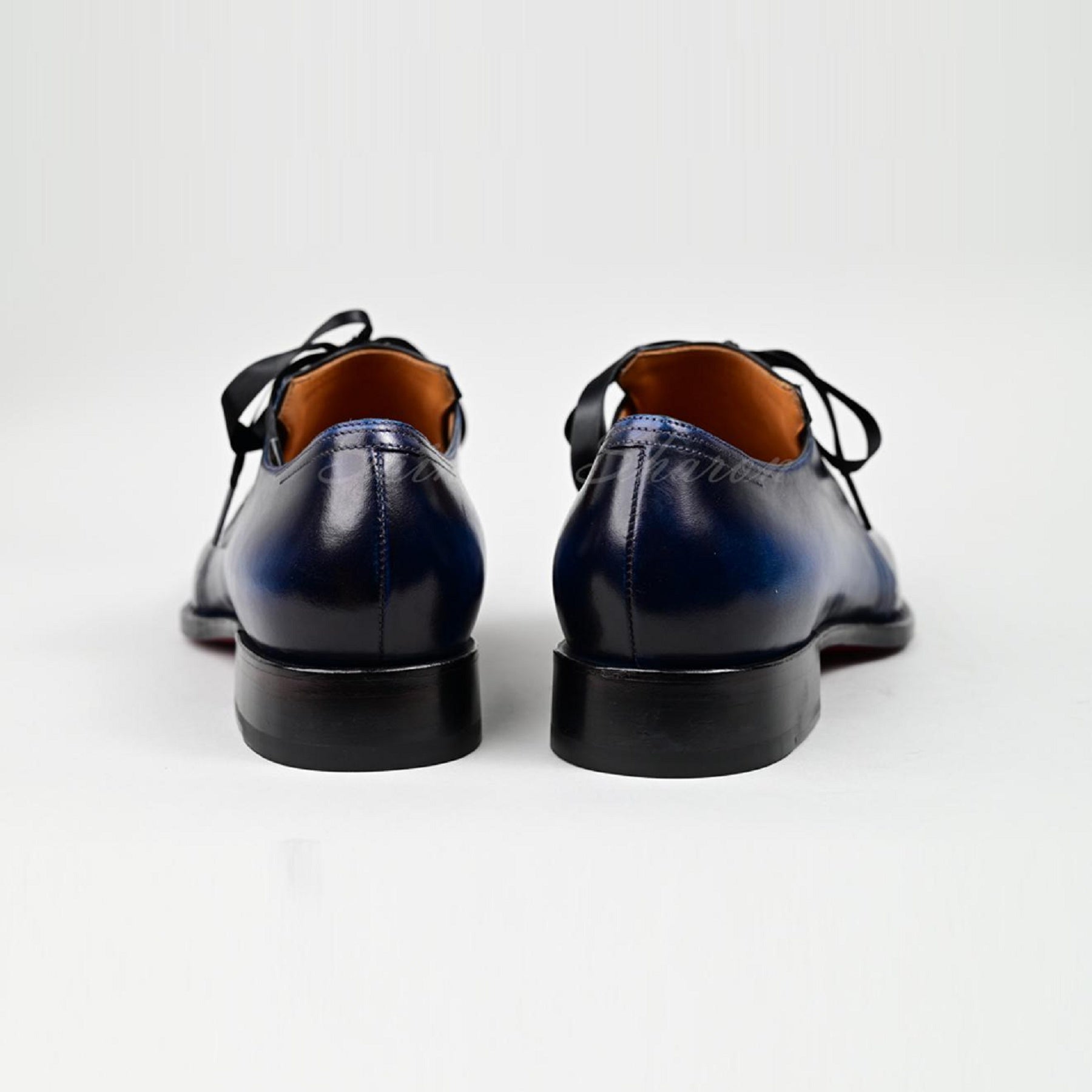 VSong Blue Two Tone Derby Shoes Goodyear Welted Leather Men Shoes