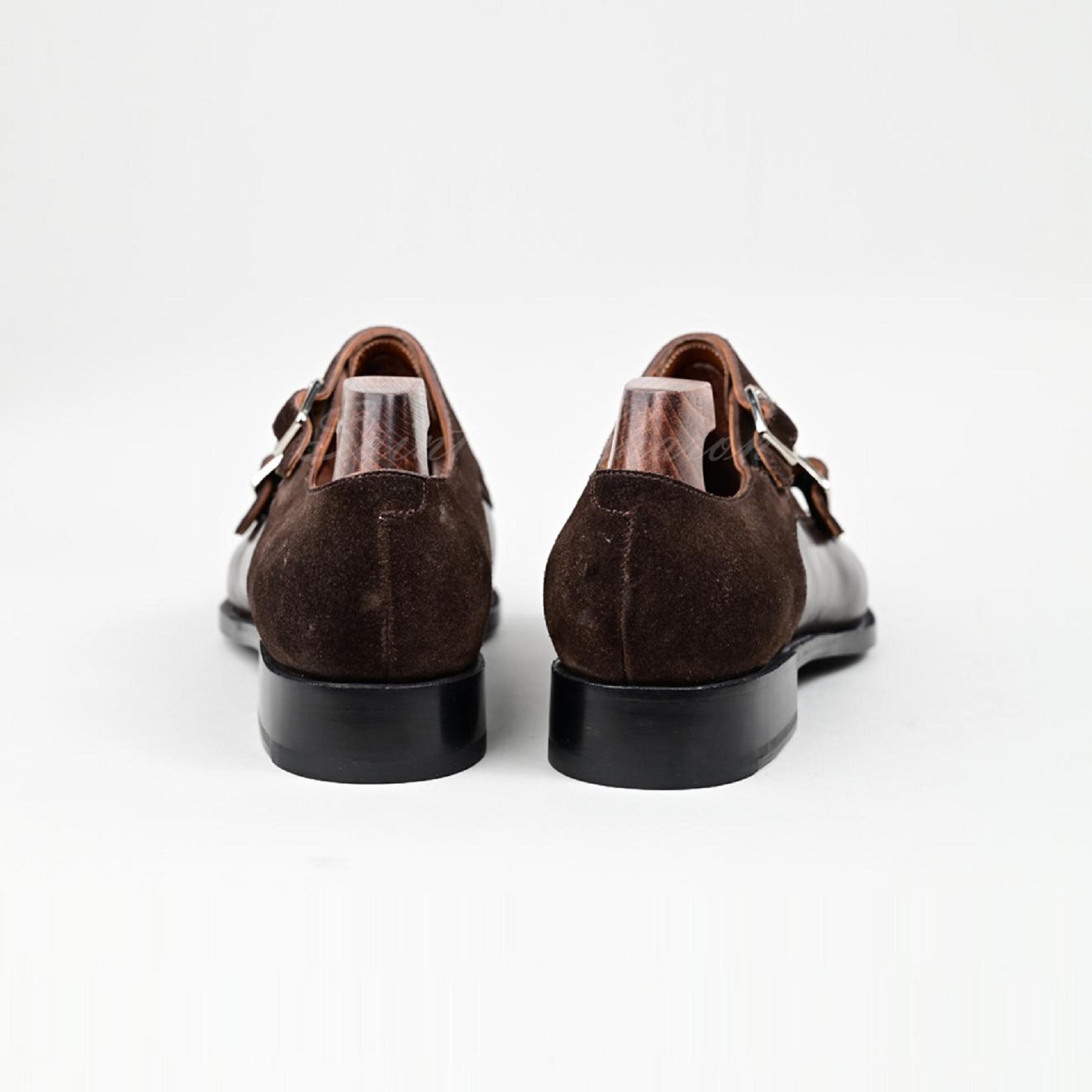 VSong MTO Black & Brown Suede Double Monkstrap Shoes