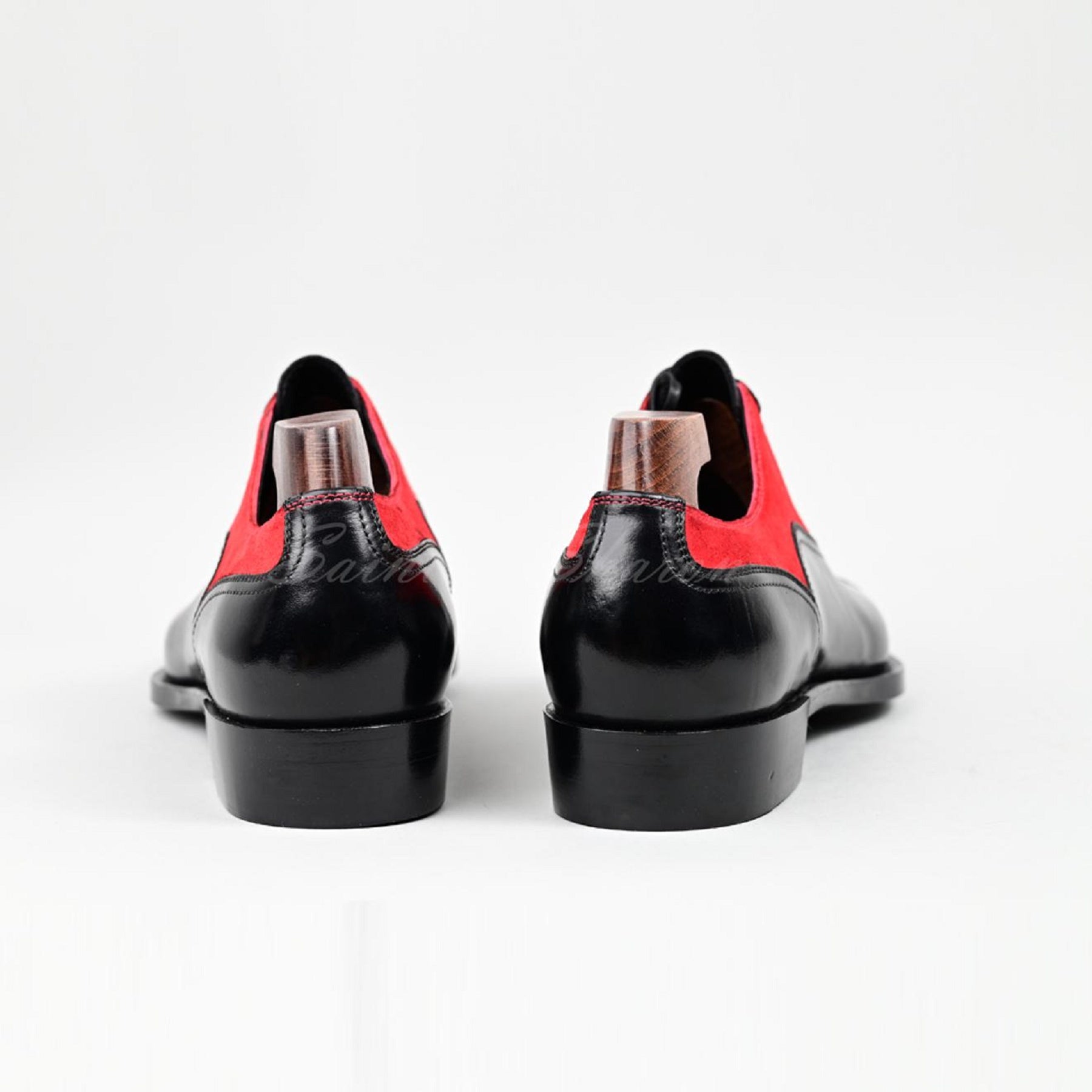 VSong Oxfords Shoes Black & Red Suede Cap Toe Business Shoes