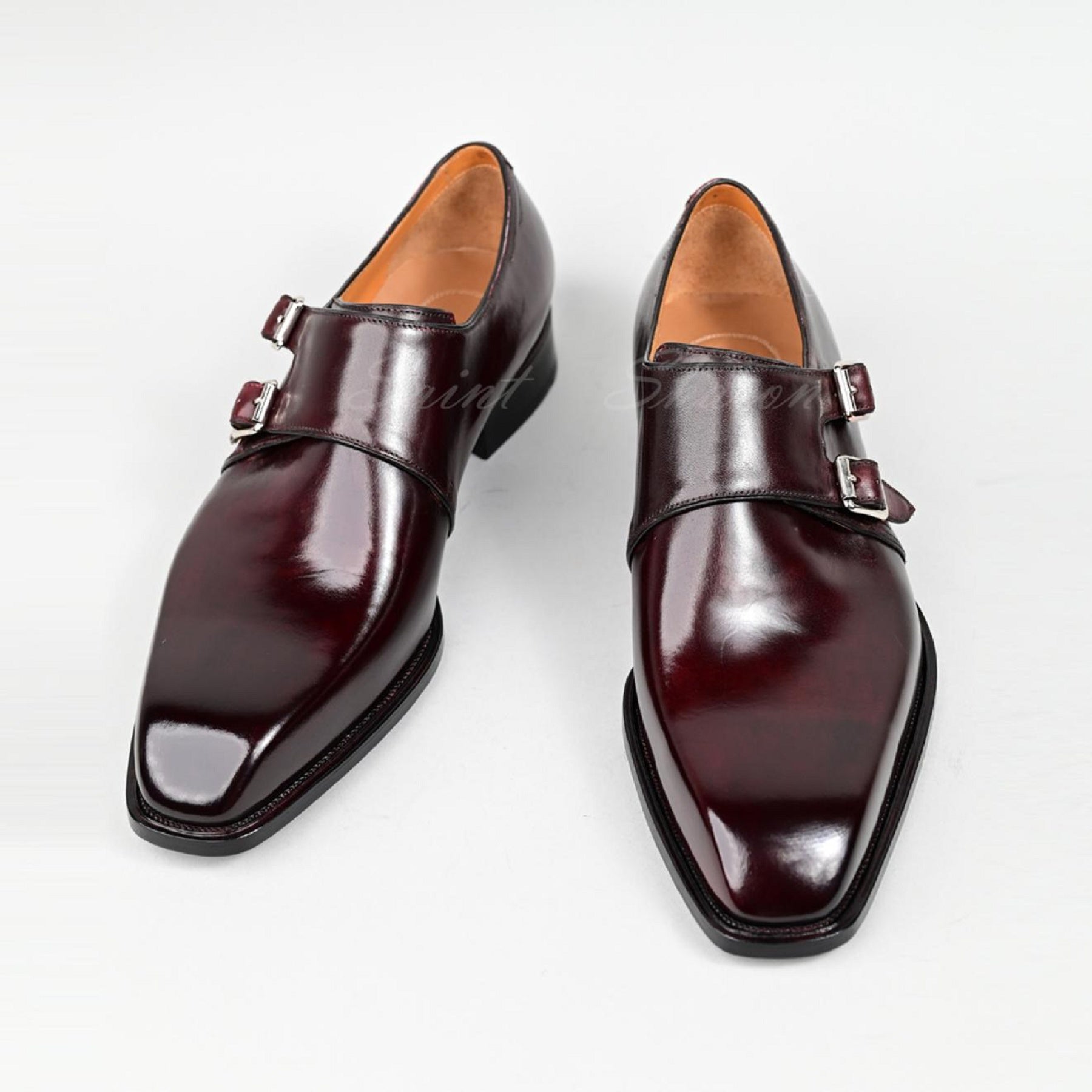 VSong Burgundy Double Monstraps Shoes Prom Men Dress Shoeses