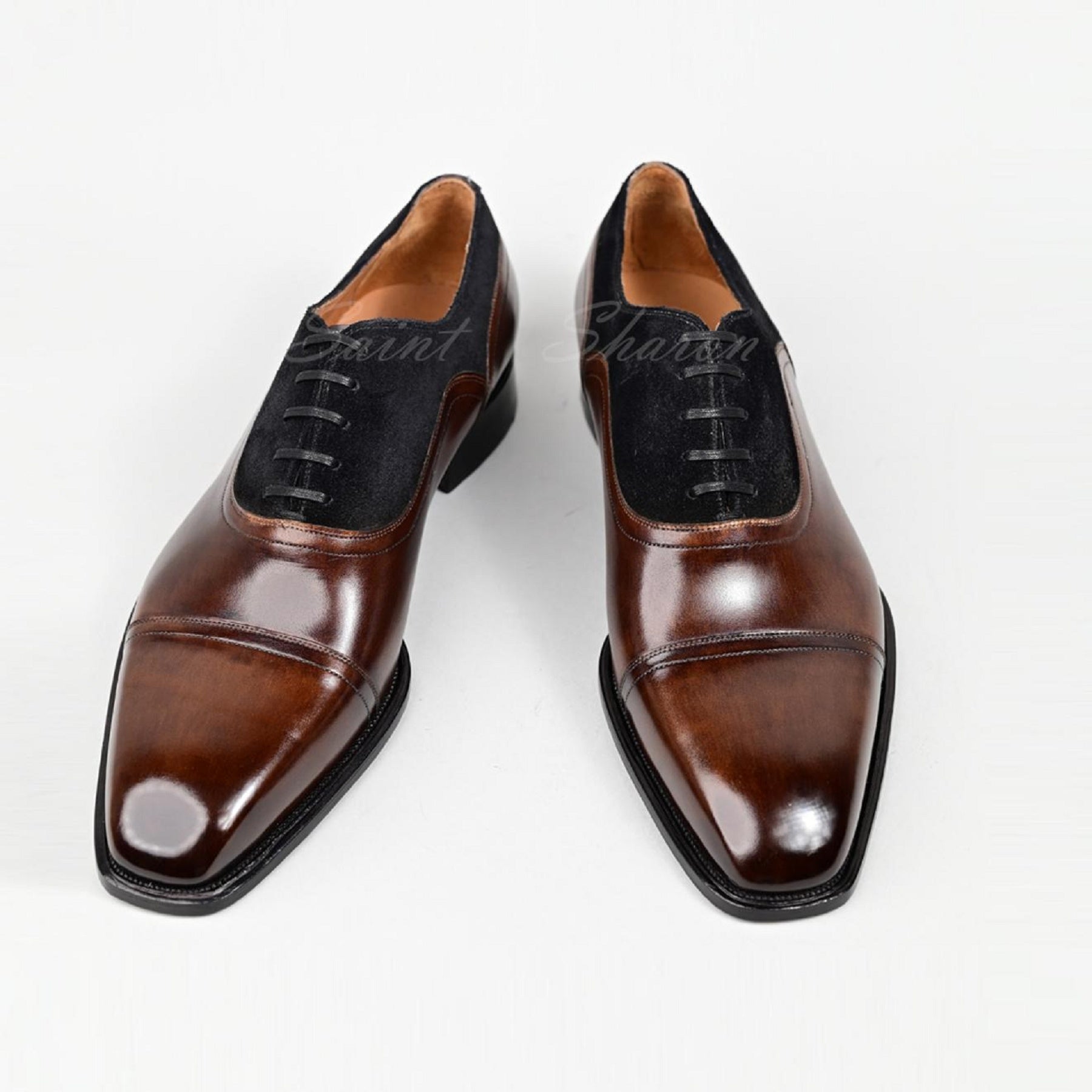 VSong Men Oxfords Shoes Brown & Black Suede CapToe Business Shoes