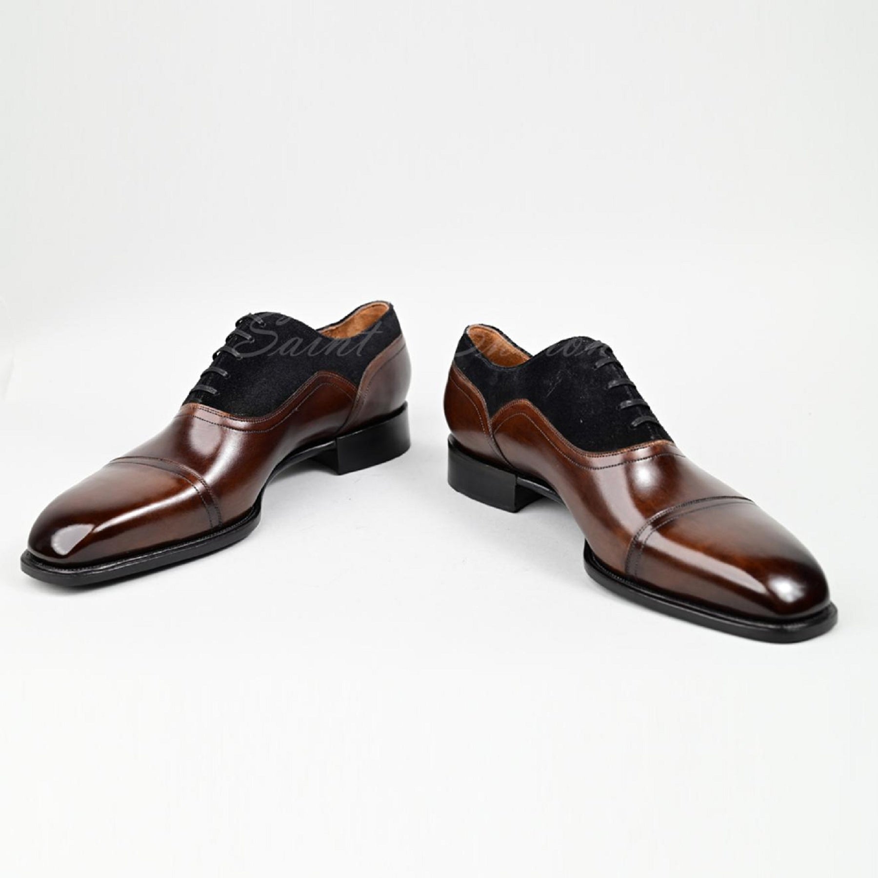 VSong Men Oxfords Shoes Brown & Black Suede CapToe Business Shoes