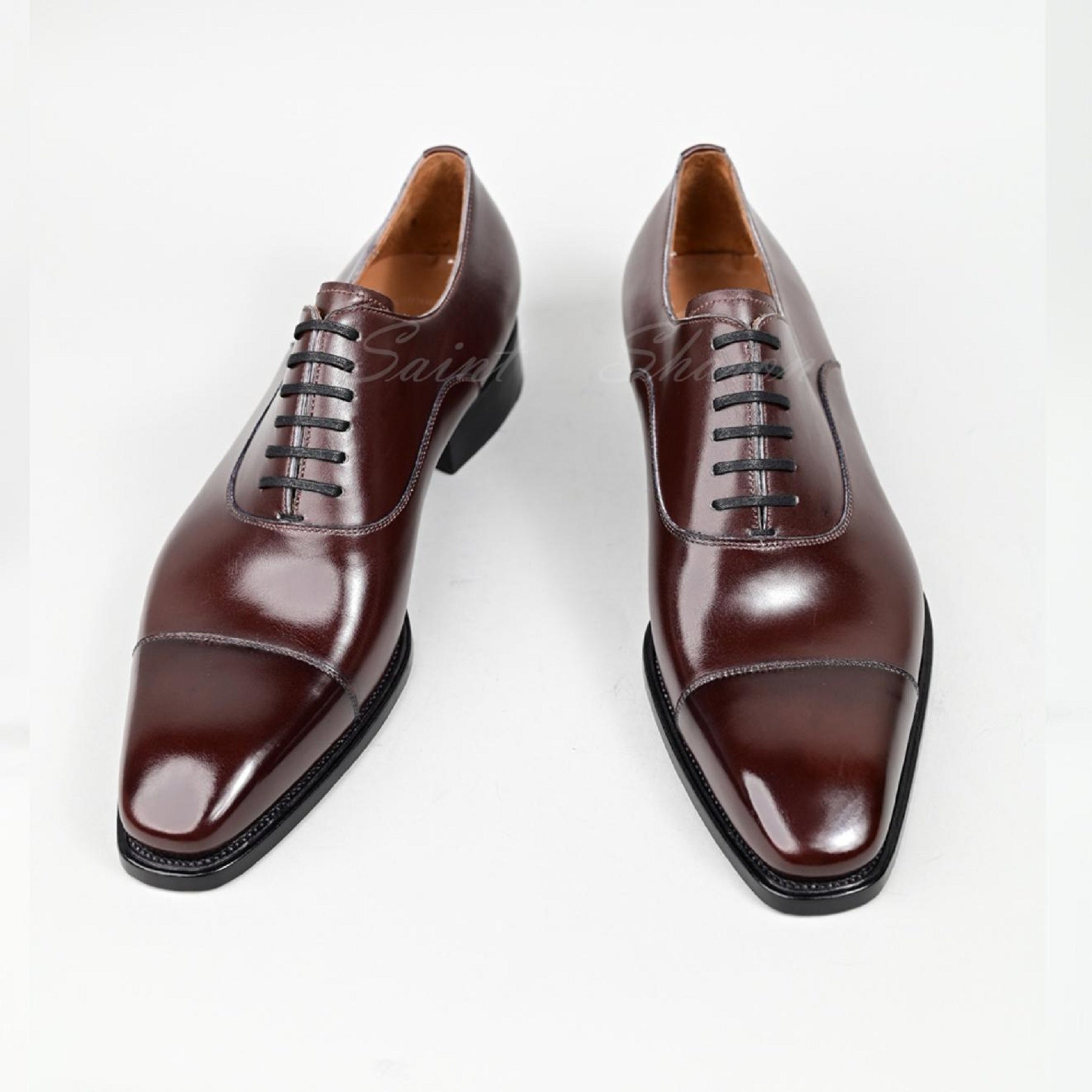 VSong Brown Oxfords Shoes Cap Toe Burnished Wedding Groom Shoes