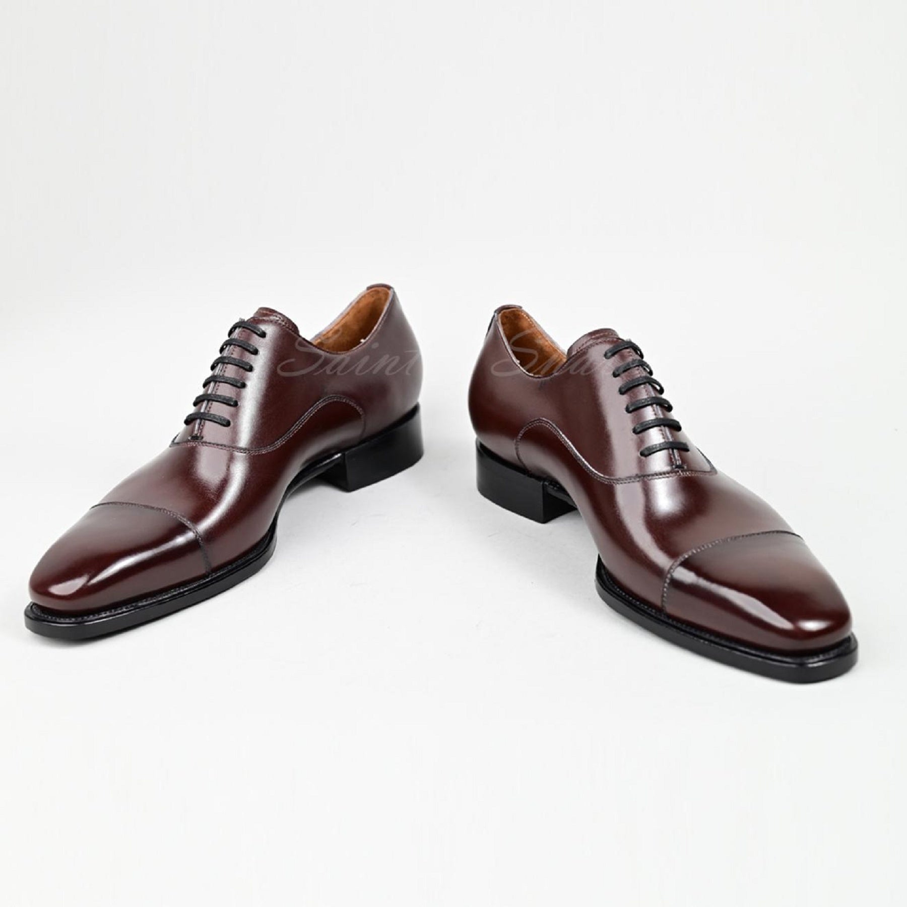 VSong Brown Oxfords Shoes Cap Toe Burnished Wedding Groom Shoes