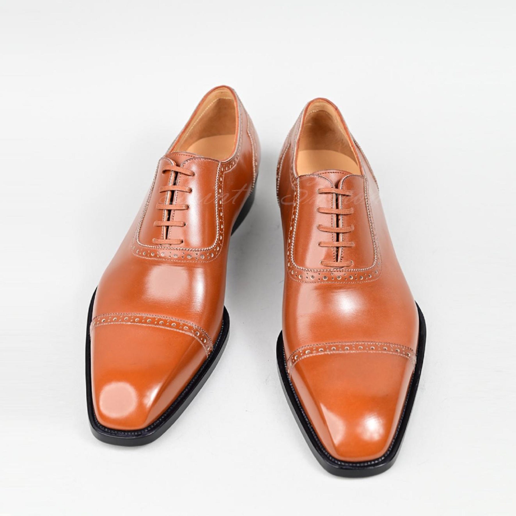 VSong Orange Oxfords Shoes Burnished Cap Toe Male Social Shoes