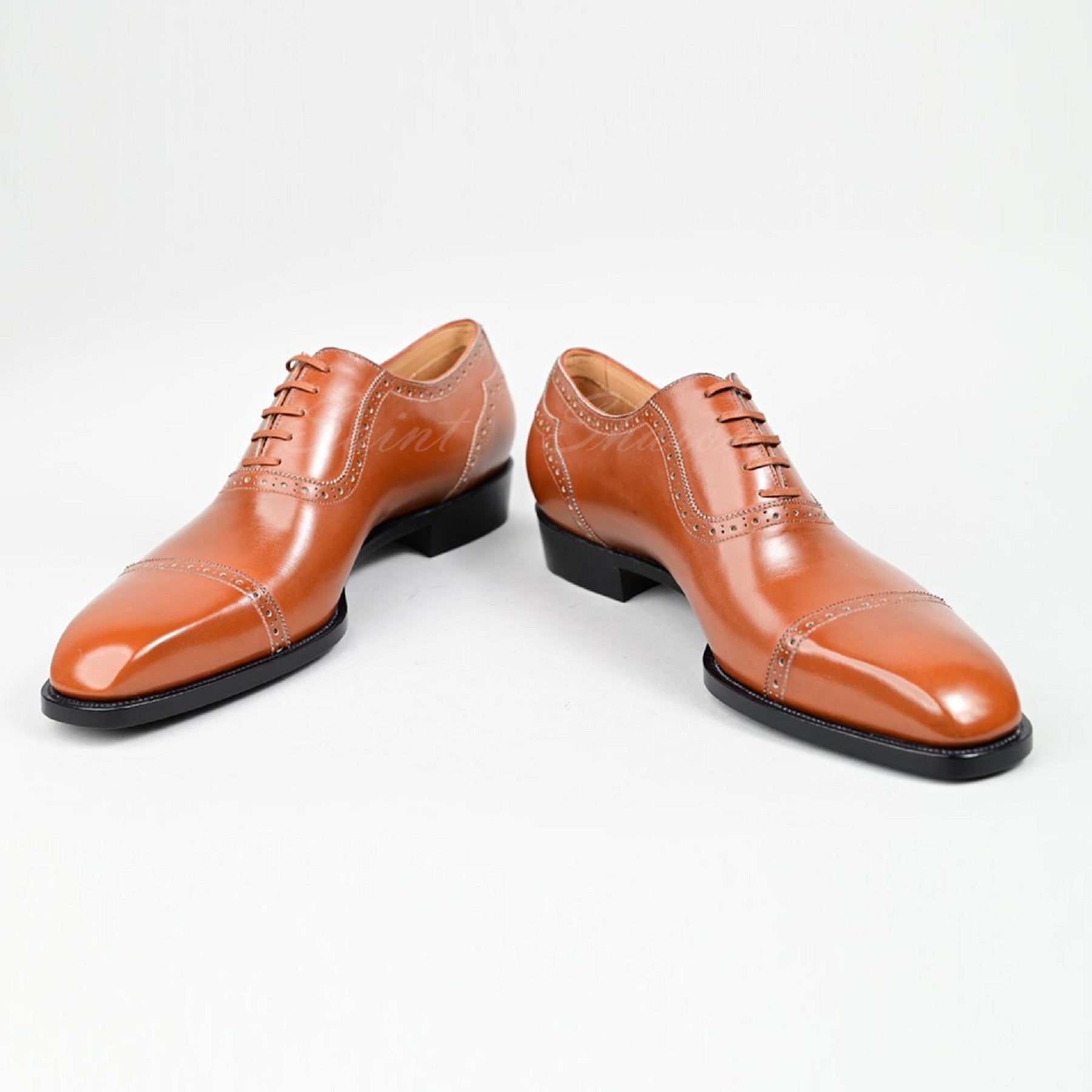 VSong Orange Oxfords Shoes Burnished Cap Toe Male Social Shoes