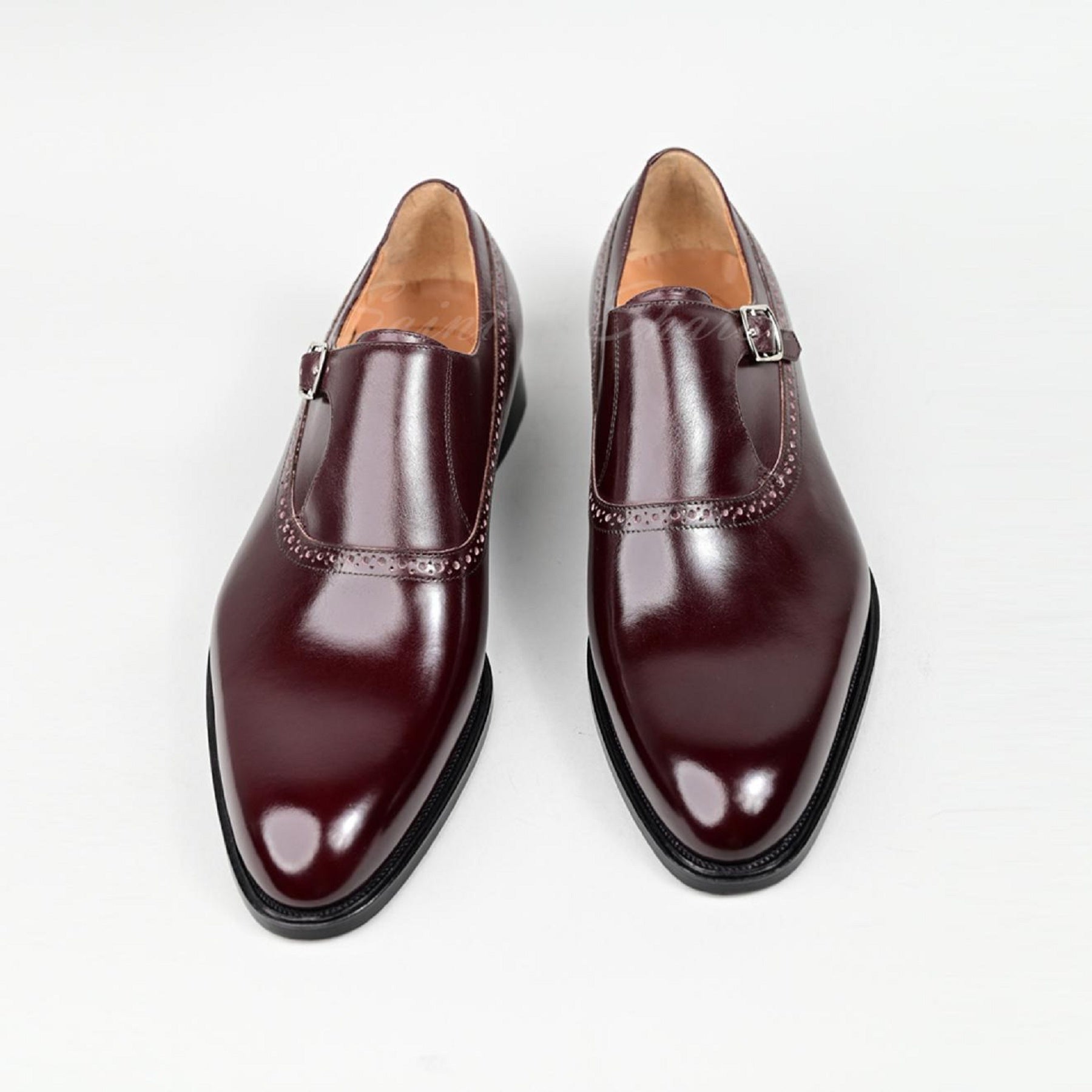 VSong Burgundy Single Monkstraps Shoes Cap Toe Wedding Groom Shoes