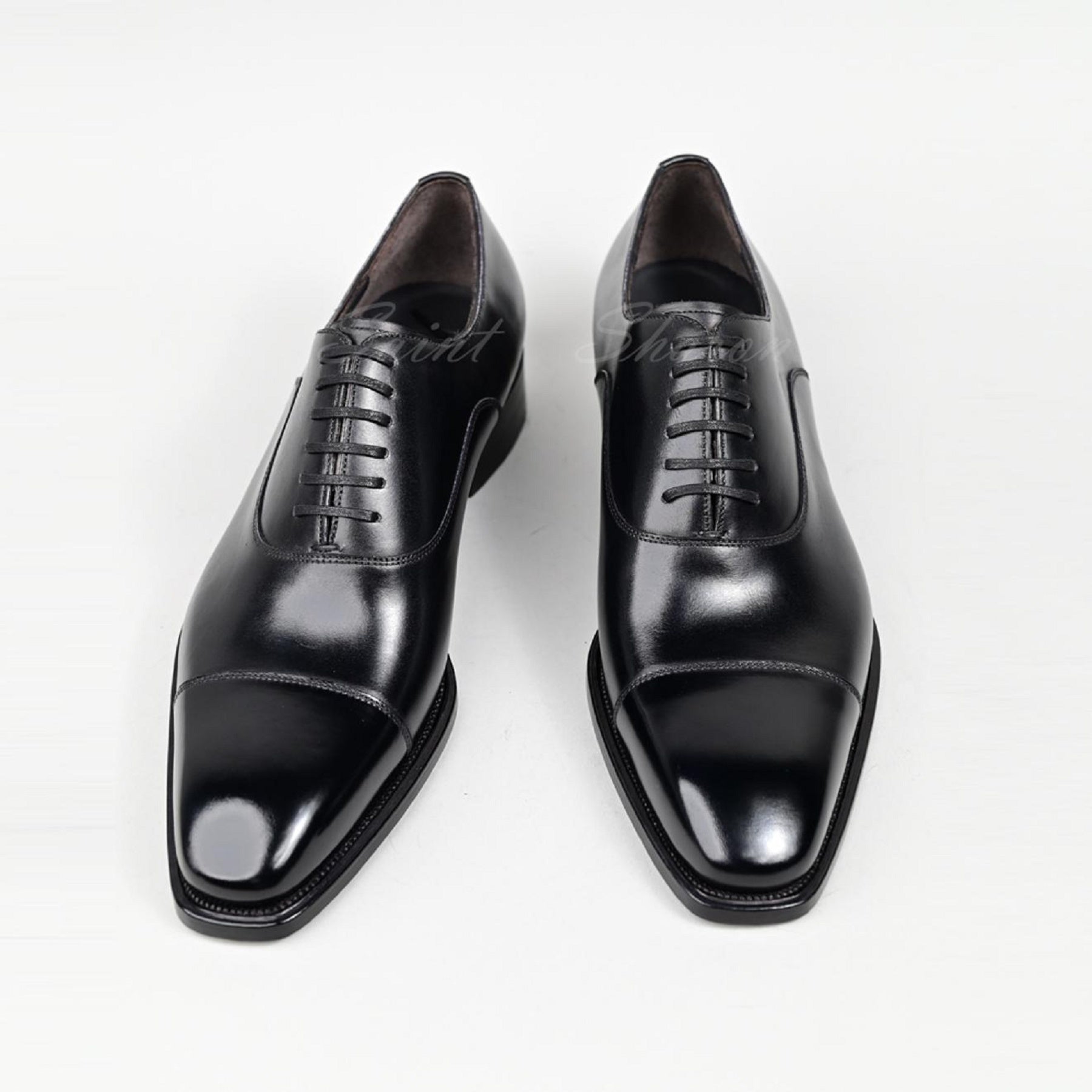 VSong Black Oxfords Shoes Cap Toe Burnished Male Formal Dress Shoes