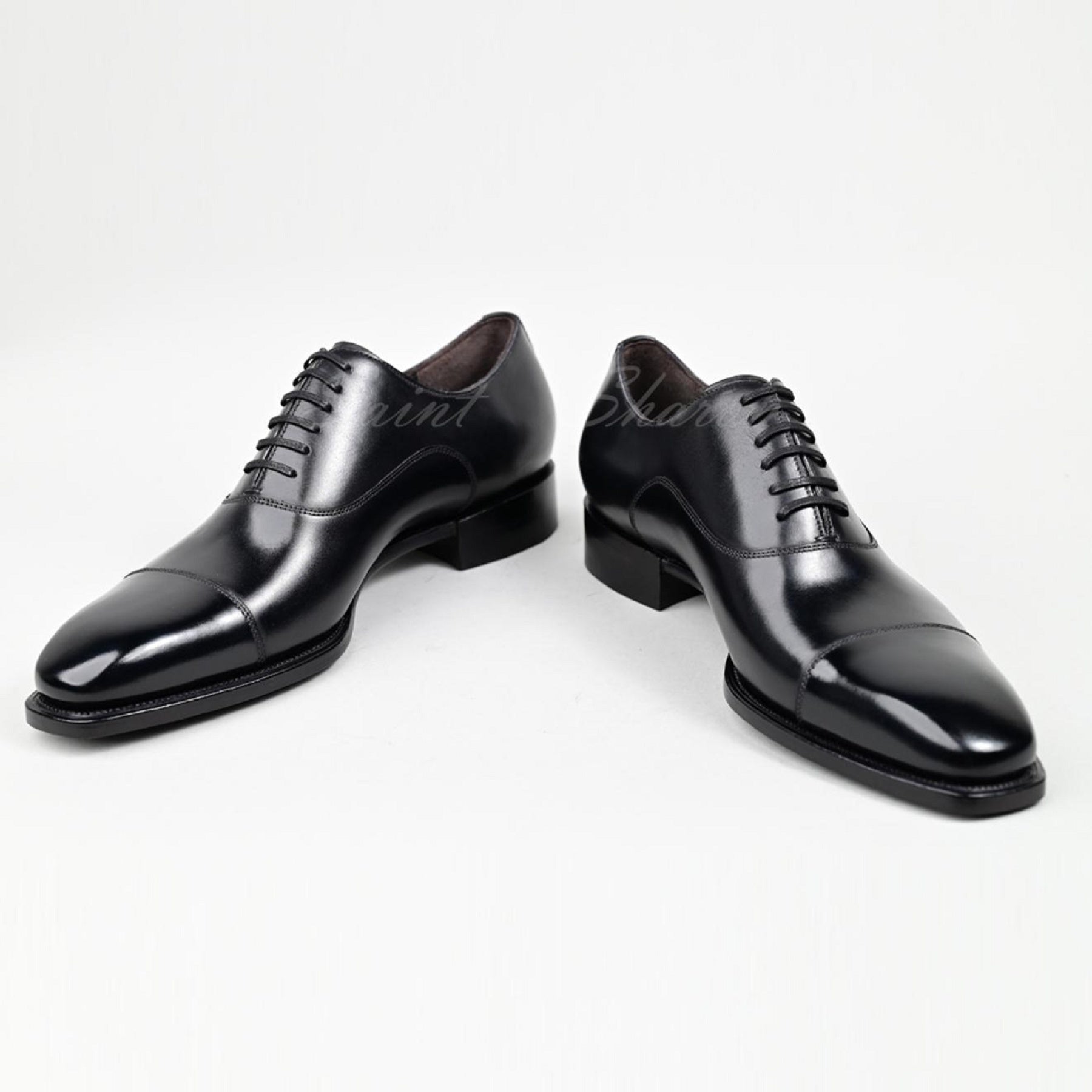 VSong Black Oxfords Shoes Cap Toe Burnished Male Formal Dress Shoes