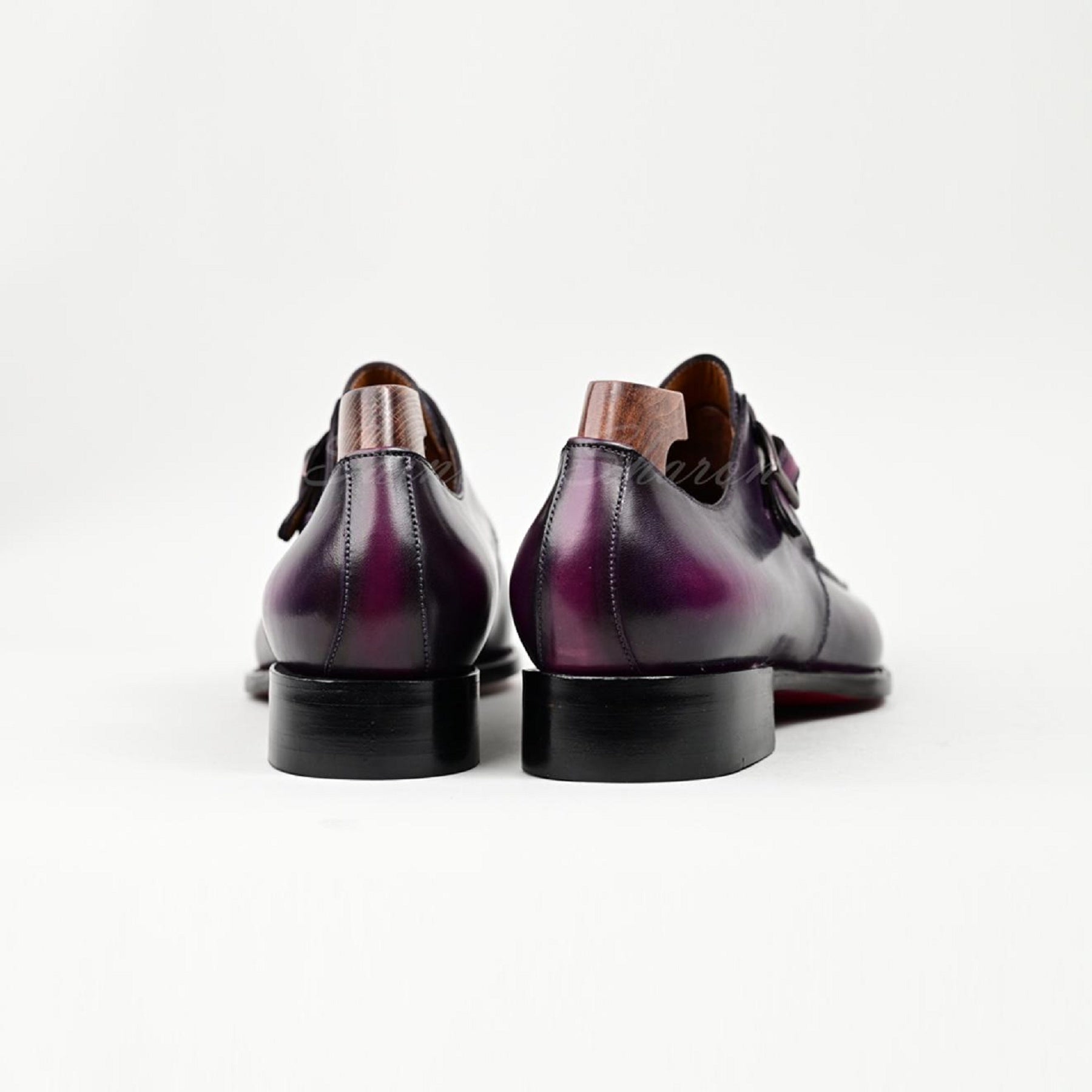 VSong Single Monkstraps Shoes Cap Toe Purple & Black Side Hand-Sewn