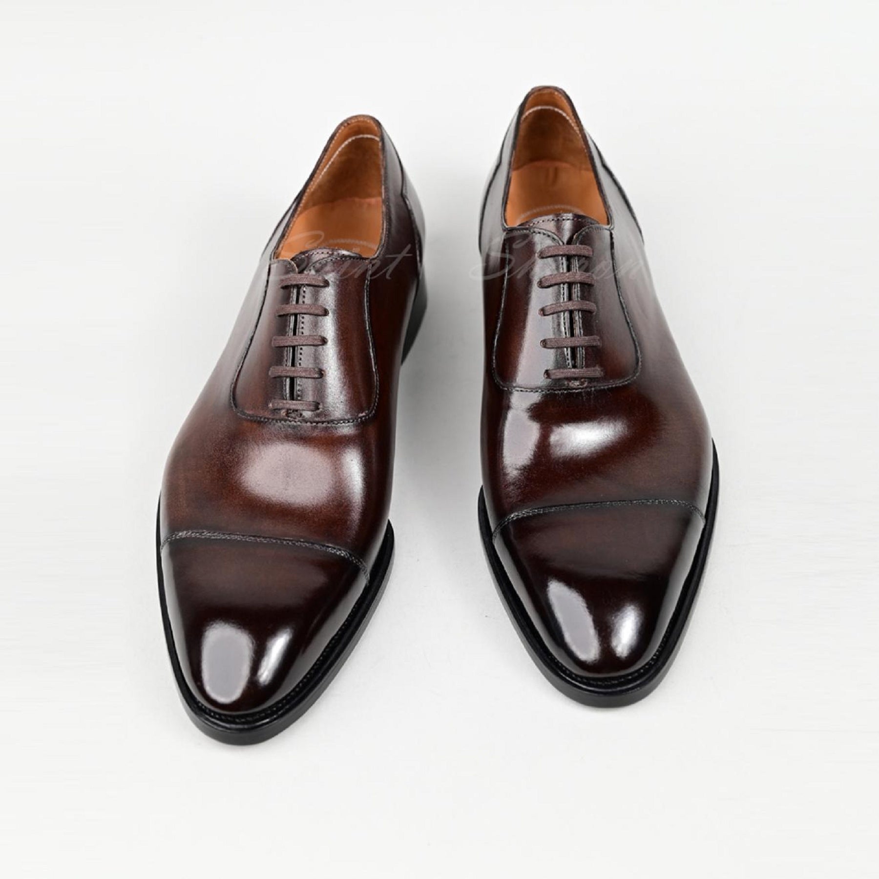 VSong Brown Oxfords Shoes Cap Toe Genuine Leather Dress Shoes