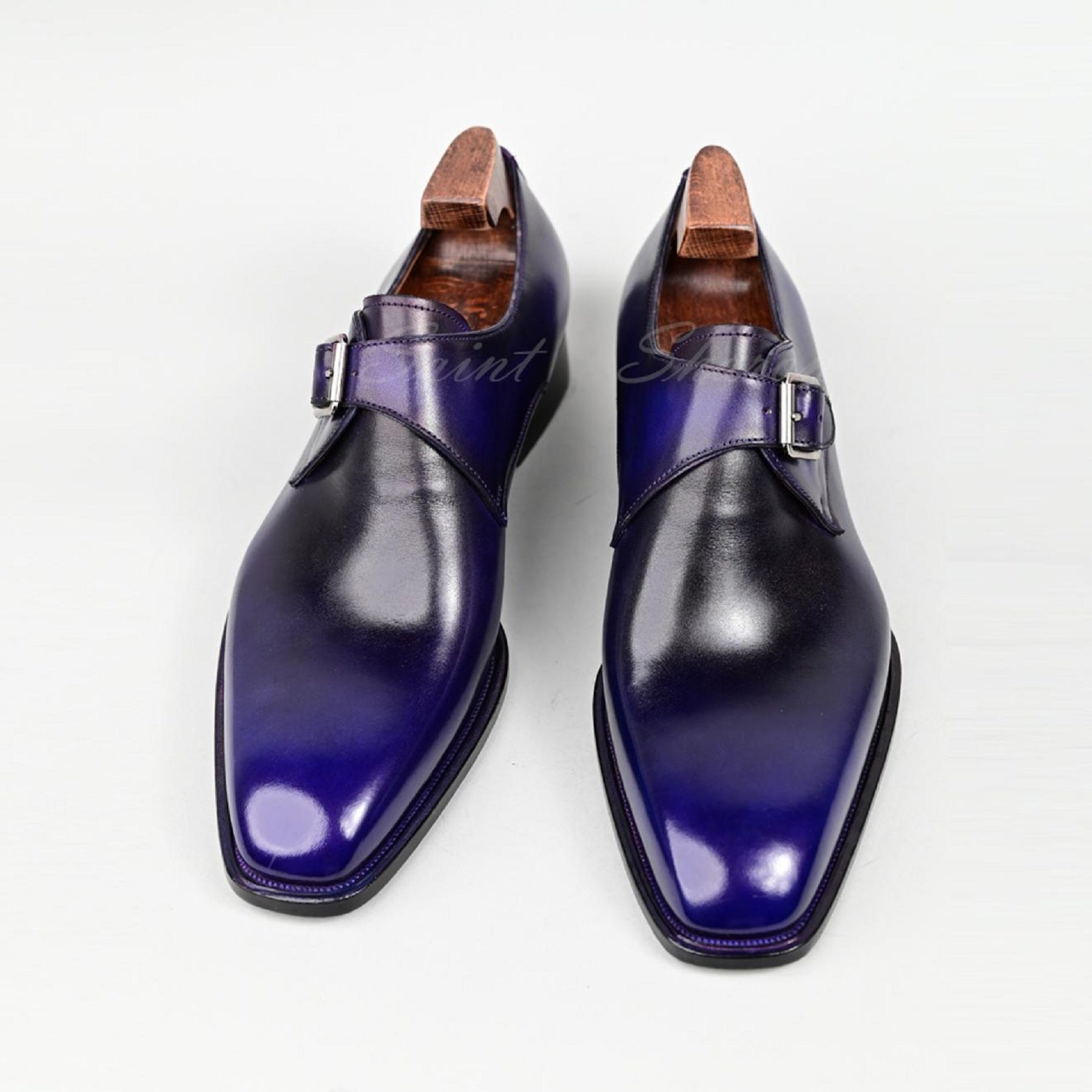 VSong Royal Blue Single Monkstraps Shoes Wedding Shoes Mens Business Shoes