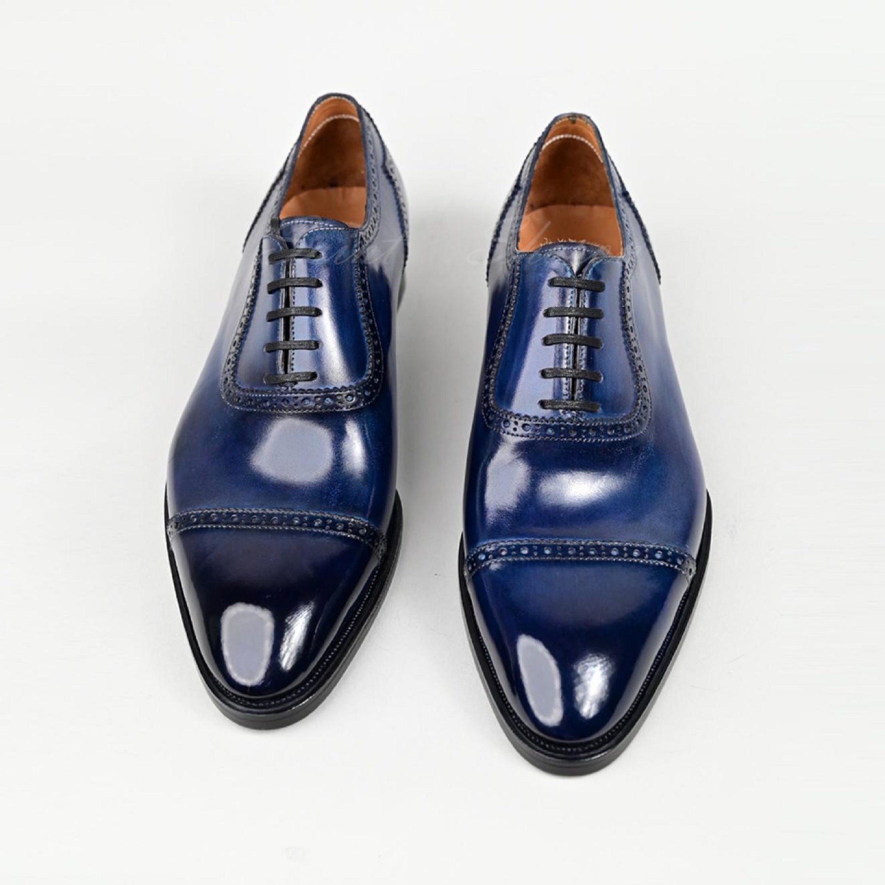 VSong Blue Formal Oxfords Shoes Cap Toe Mens Social Shoes