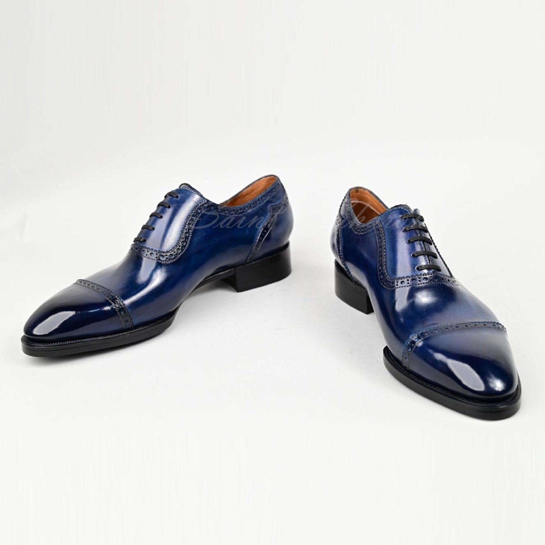 VSong Blue Formal Oxfords Shoes Cap Toe Mens Social Shoes