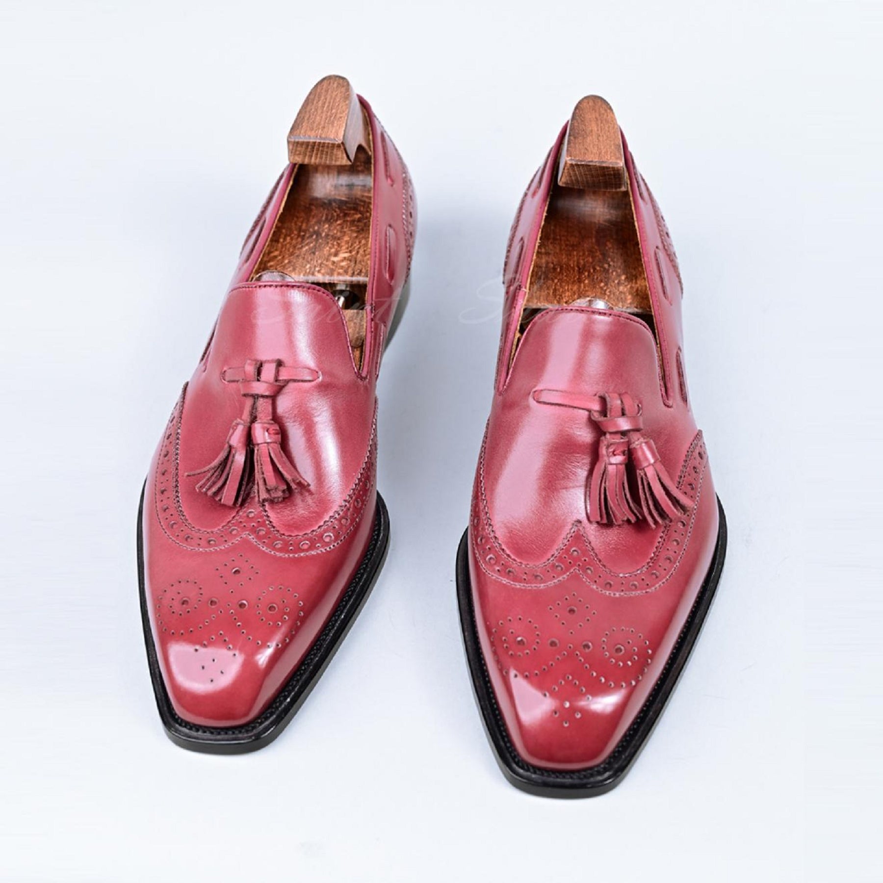 VSong Pink Mens Tassel Loafer Shoes Wingtip Wedding Groom Shoes