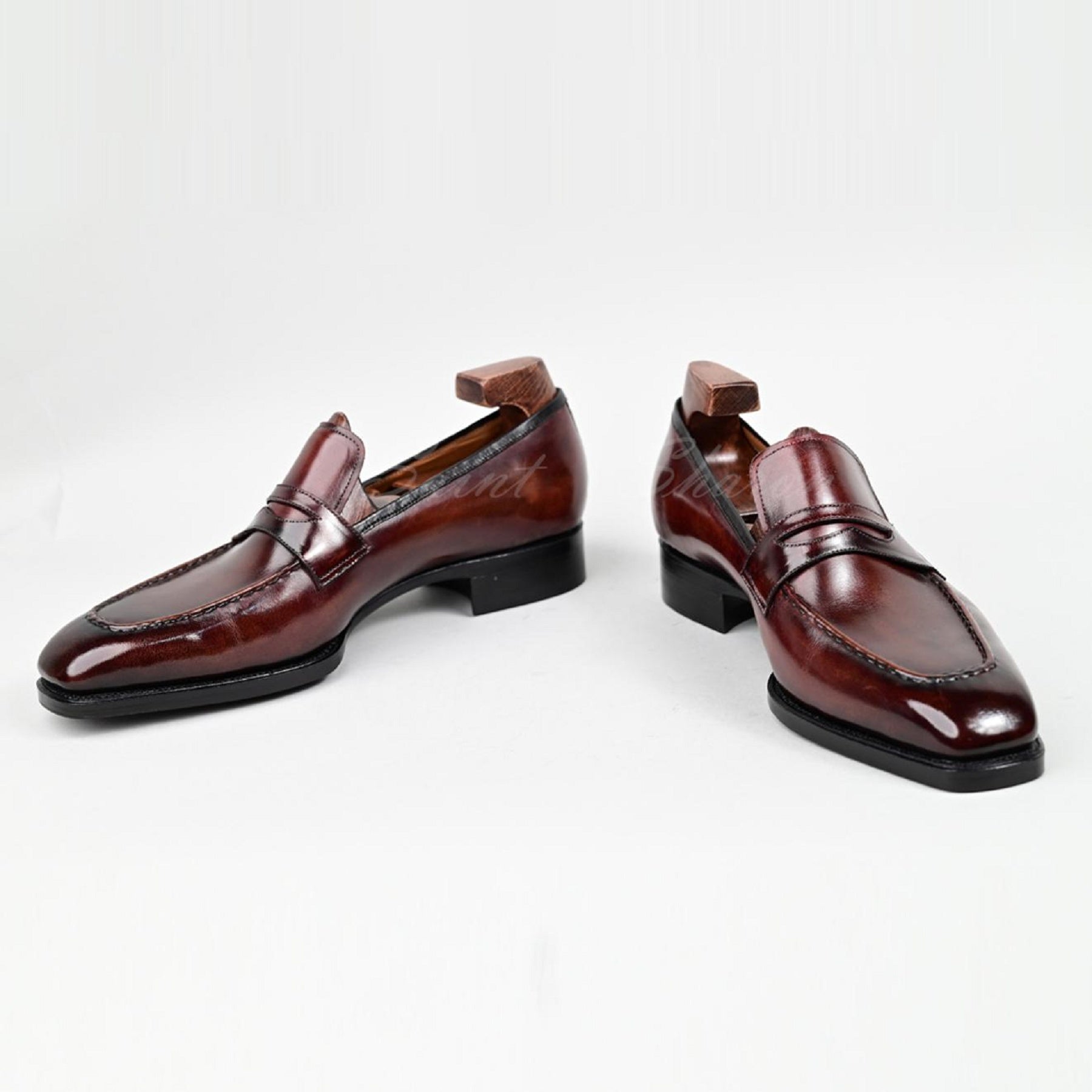 VSong Brown Smart Casual Loafers Shoes Burnished Wedding Dress Shoes