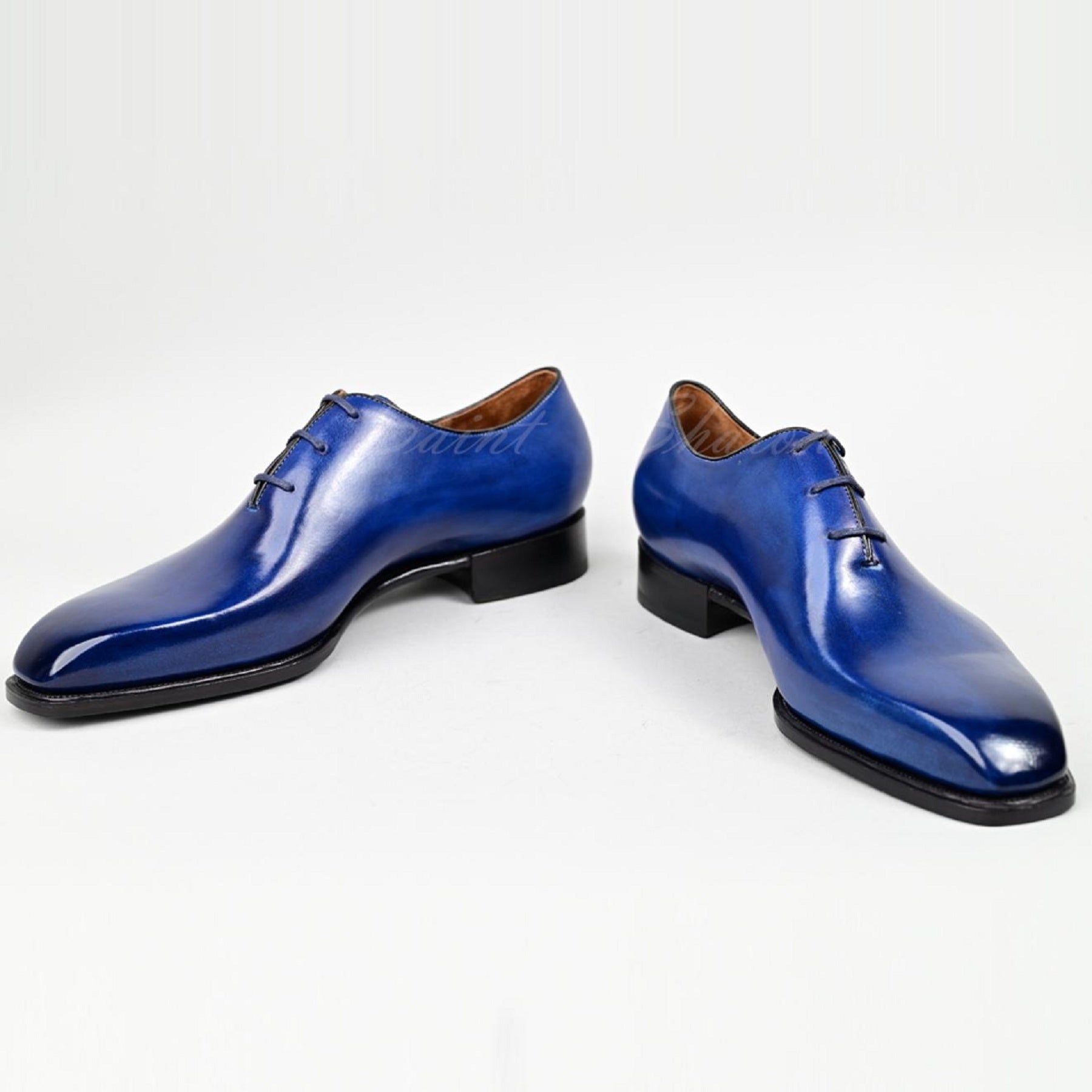 VSong Blue Oxfords Shoes Side Crocodile Burnished Cap Toe Men Shoes