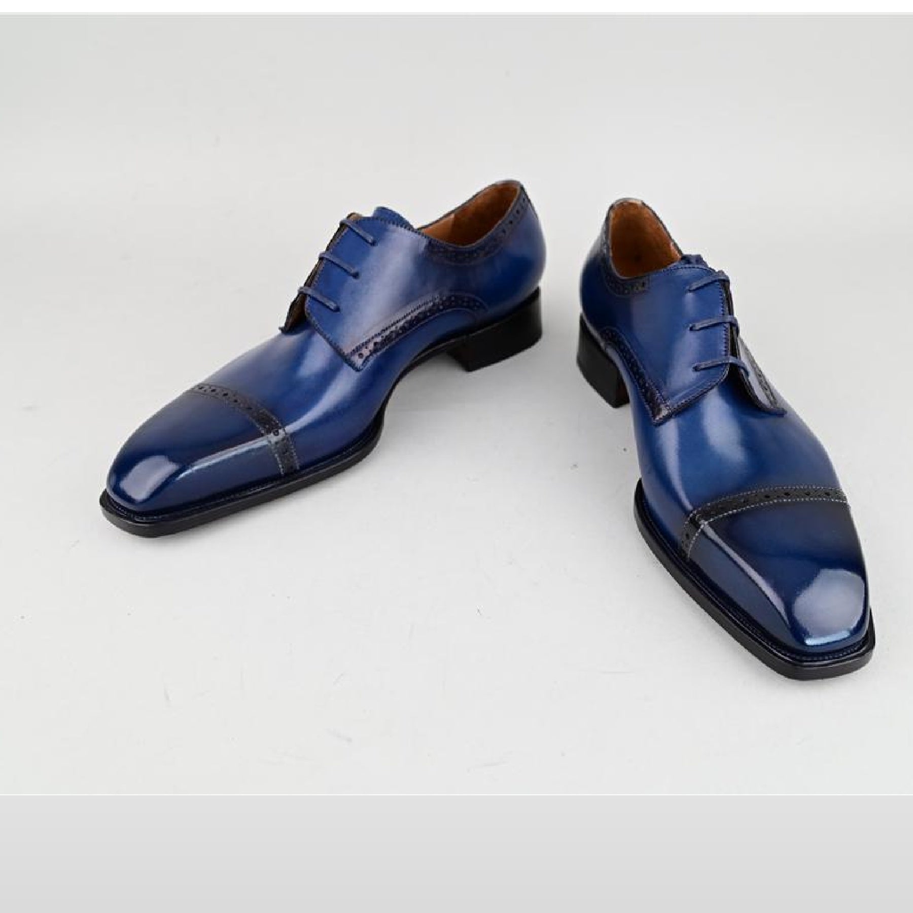 VSong Blue Derby Shoes Goodyear Welted Cap Toe Business Dress Shoes