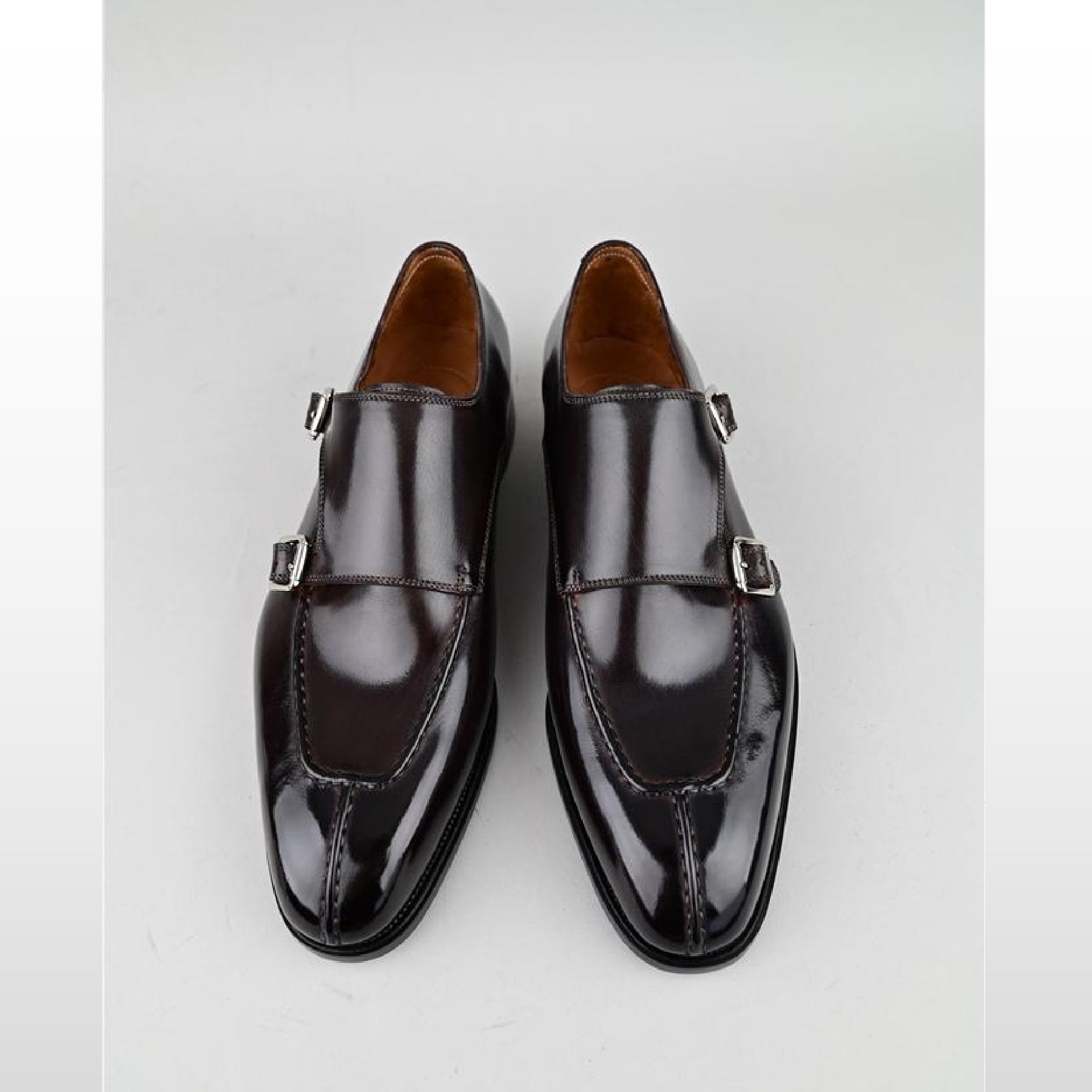 VSong Black Double Monkstraps Shoes Burnished Wedding Groom Shoes