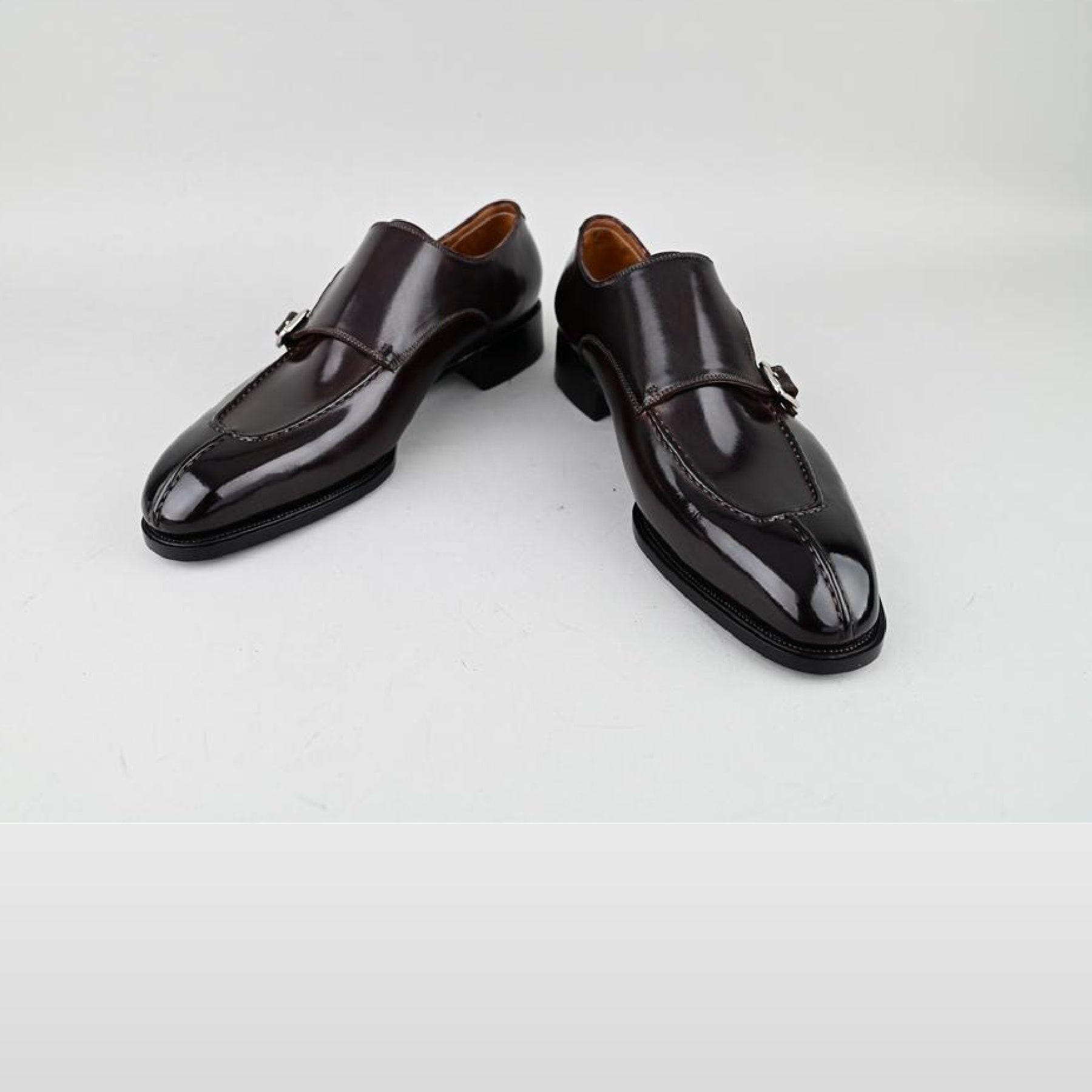 VSong Black Double Monkstraps Shoes Burnished Wedding Groom Shoes