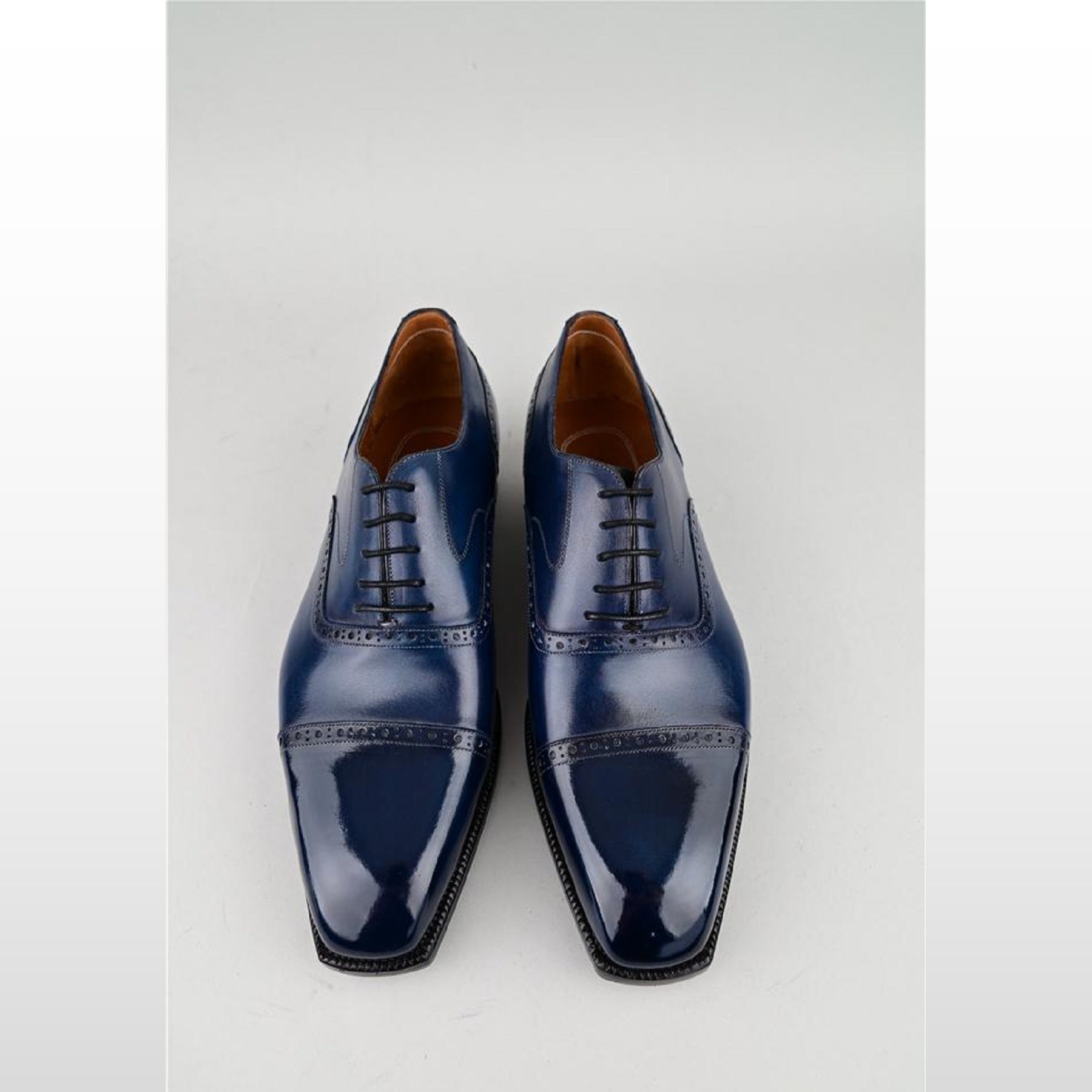 Vsong Blue Oxfords Cap Toe Shoes Goodyear Welted Mens Social Shoes