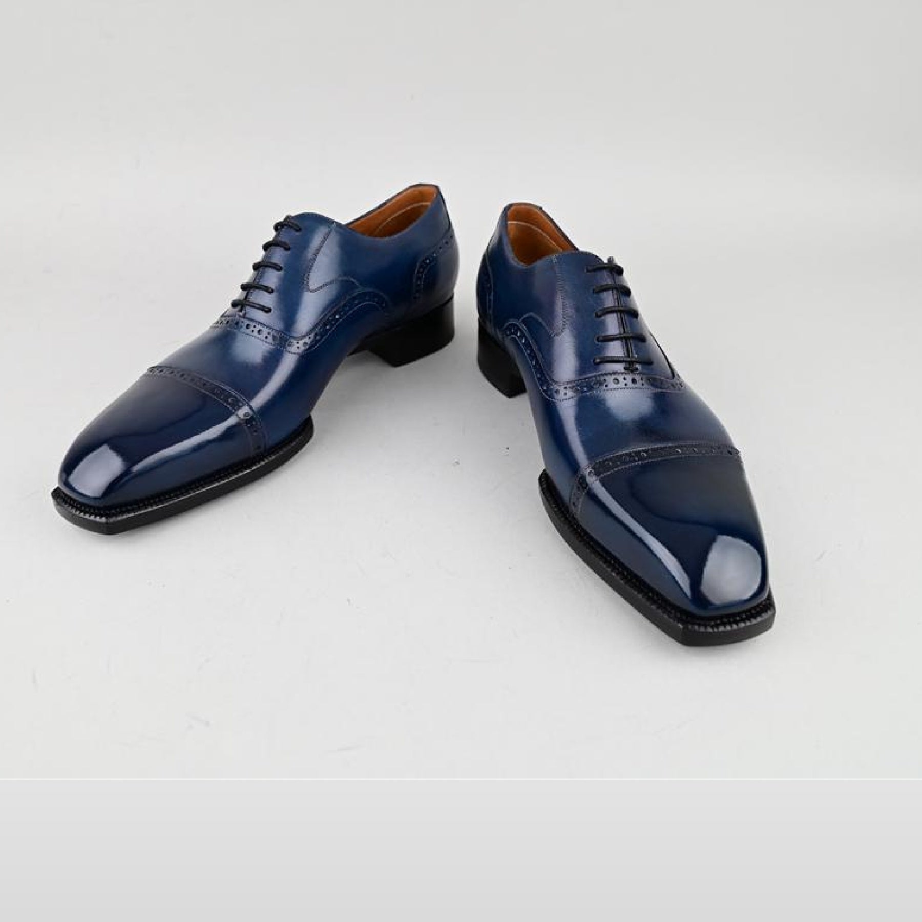 Vsong Blue Oxfords Cap Toe Shoes Goodyear Welted Mens Social Shoes