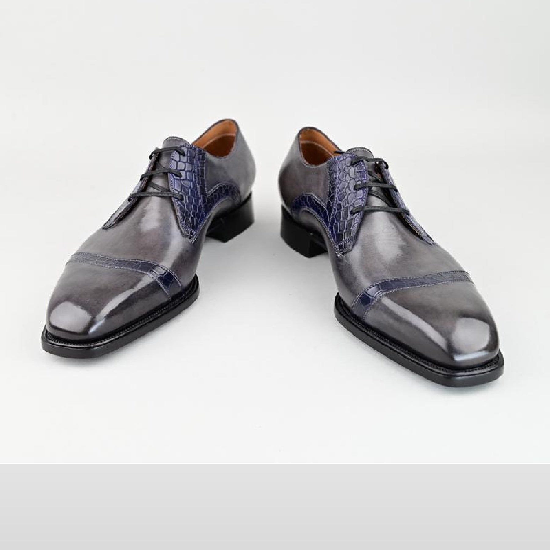 VSong Blue Crocodile Derby Shoes Cap Toe Men Business Shoes