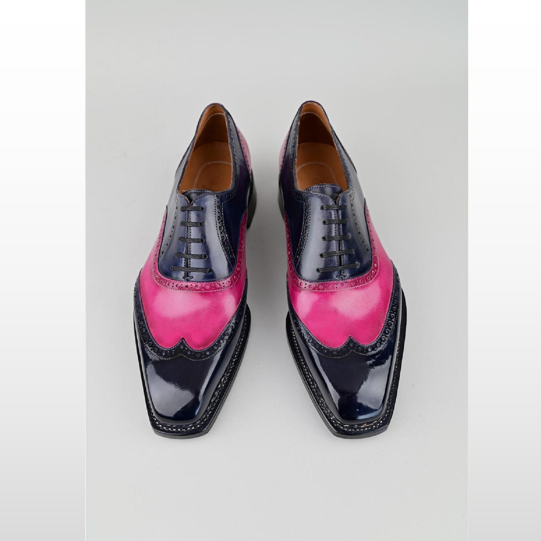 VSong Men's Smart Casual Wingtip Oxfords Pink & Navy Blue