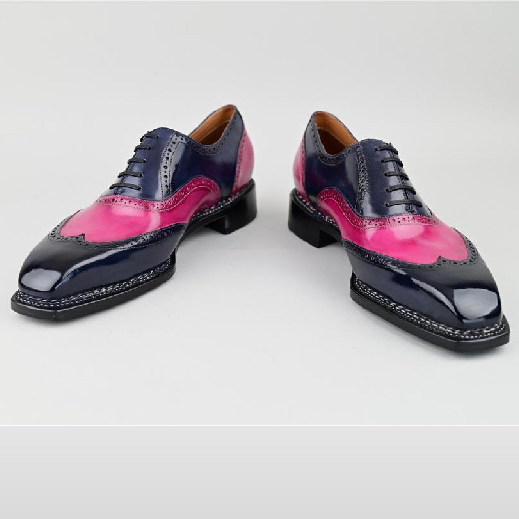 VSong Men's Smart Casual Wingtip Oxfords Pink & Navy Blue