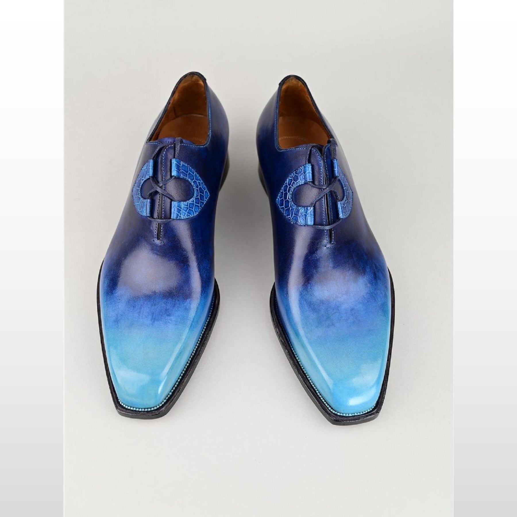 VSong Crocodile Blue Oxfords Shoes for Men Formal Wedding Shoes