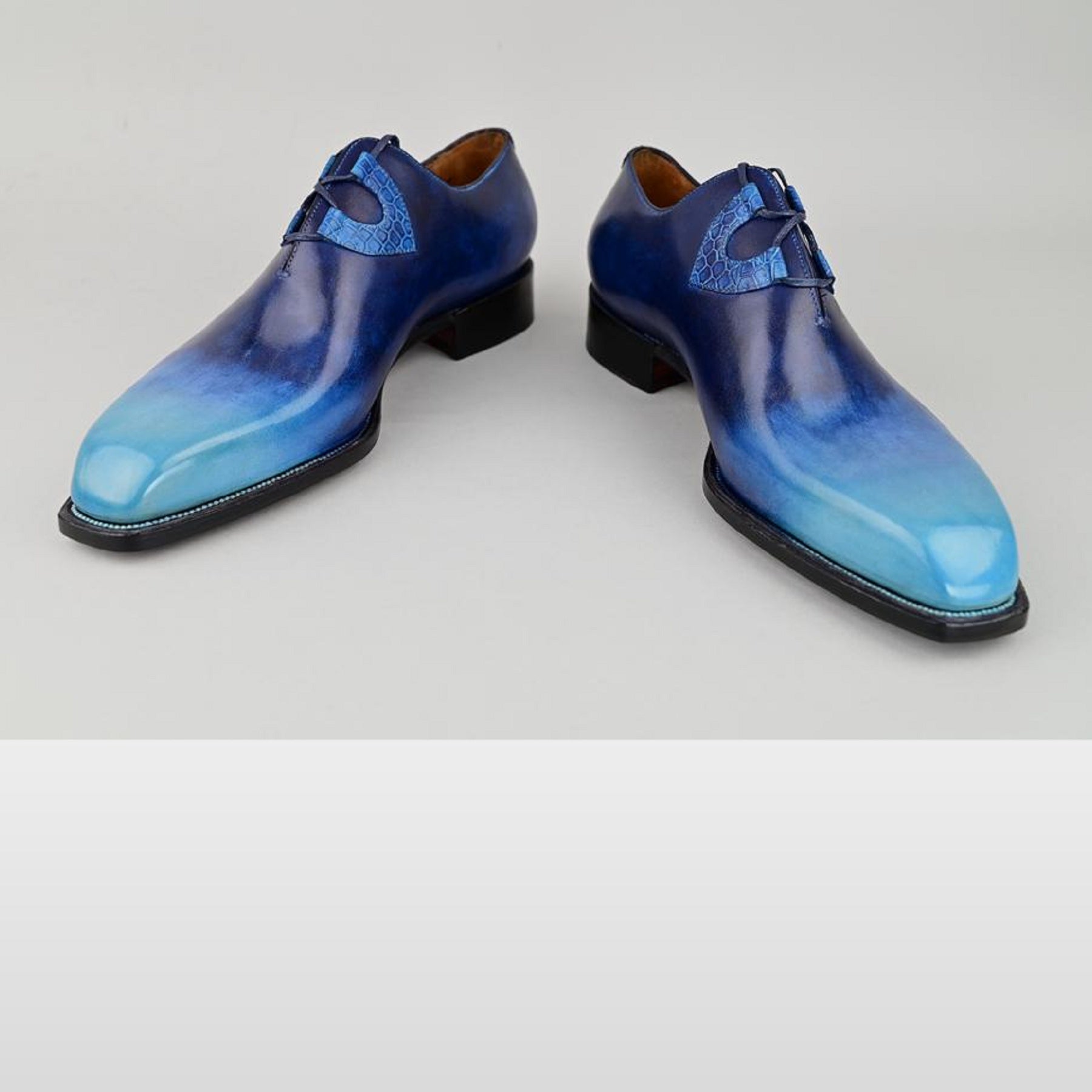 VSong Crocodile Blue Oxfords Shoes for Men Formal Wedding Shoes