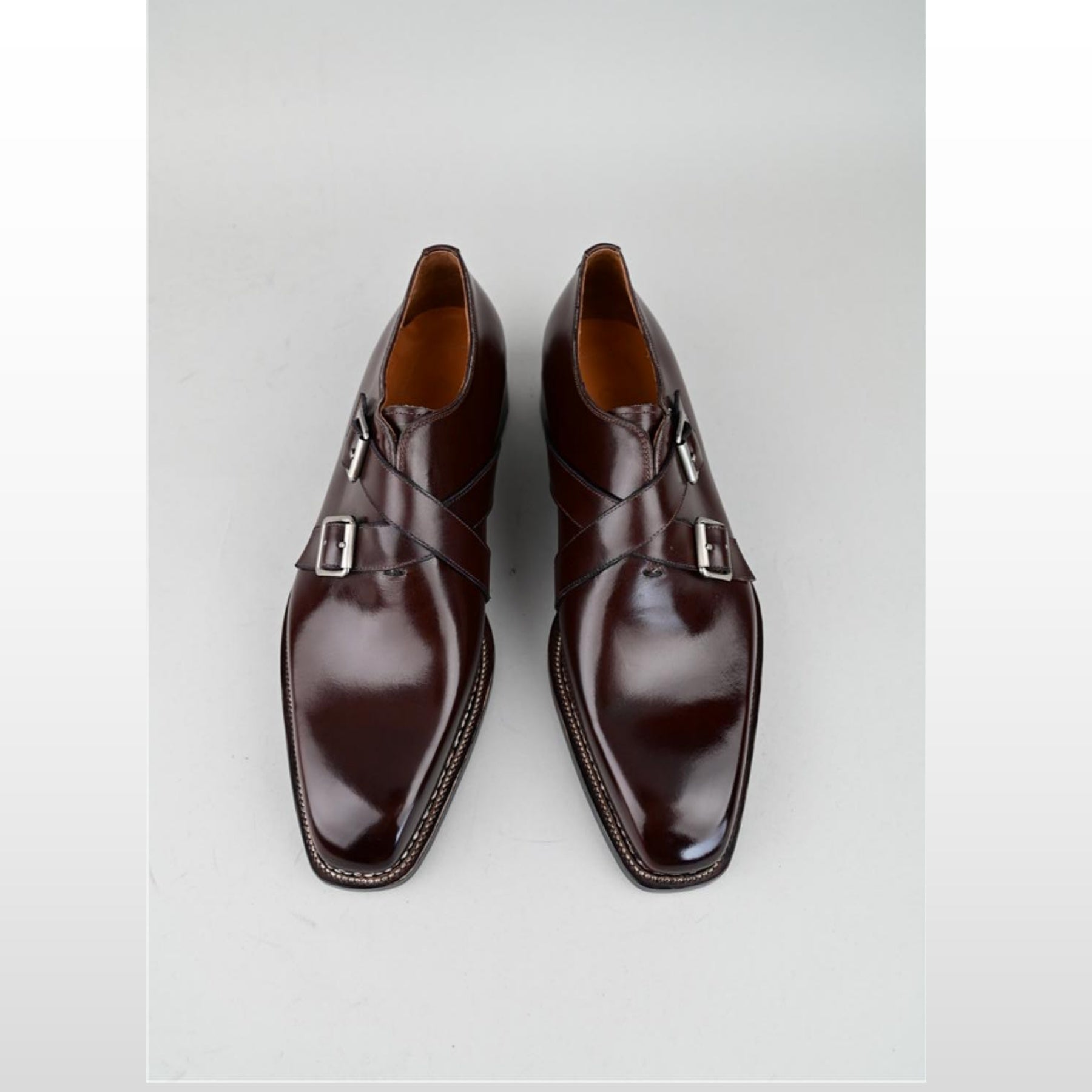 VSong Brown Double Monkstraps Norwegian Shoes Formal Business Shoes