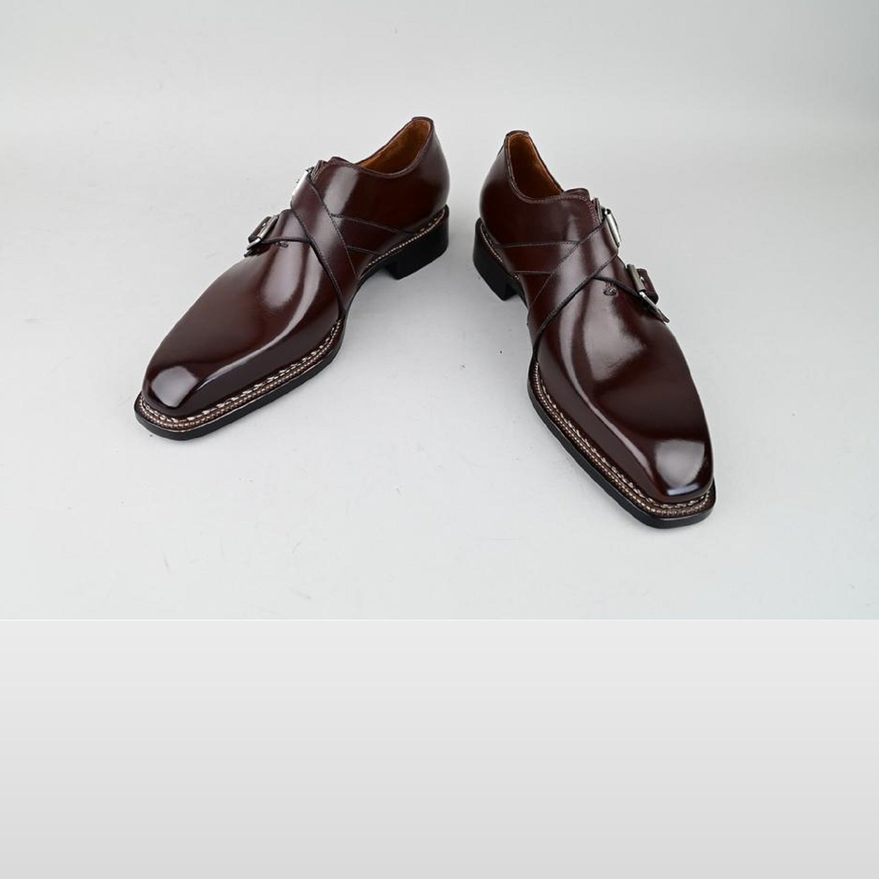 VSong Brown Double Monkstraps Norwegian Shoes Formal Business Shoes