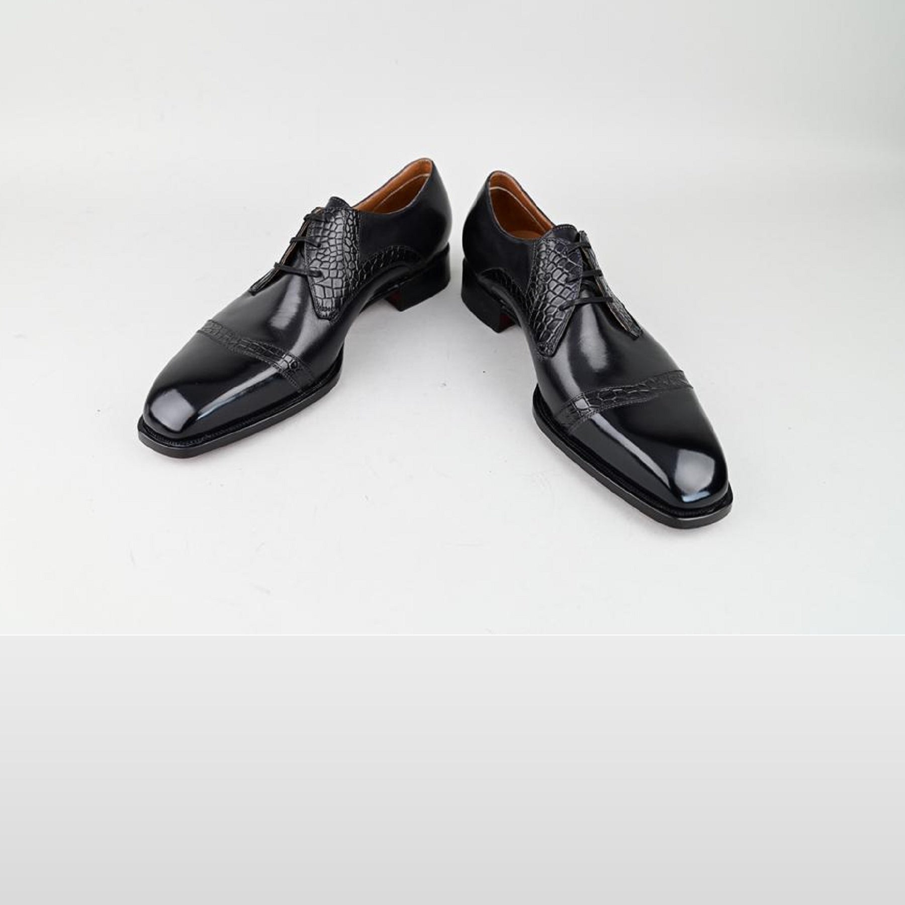 VSong MTO Crocodile Embossed Derby Black Shoes