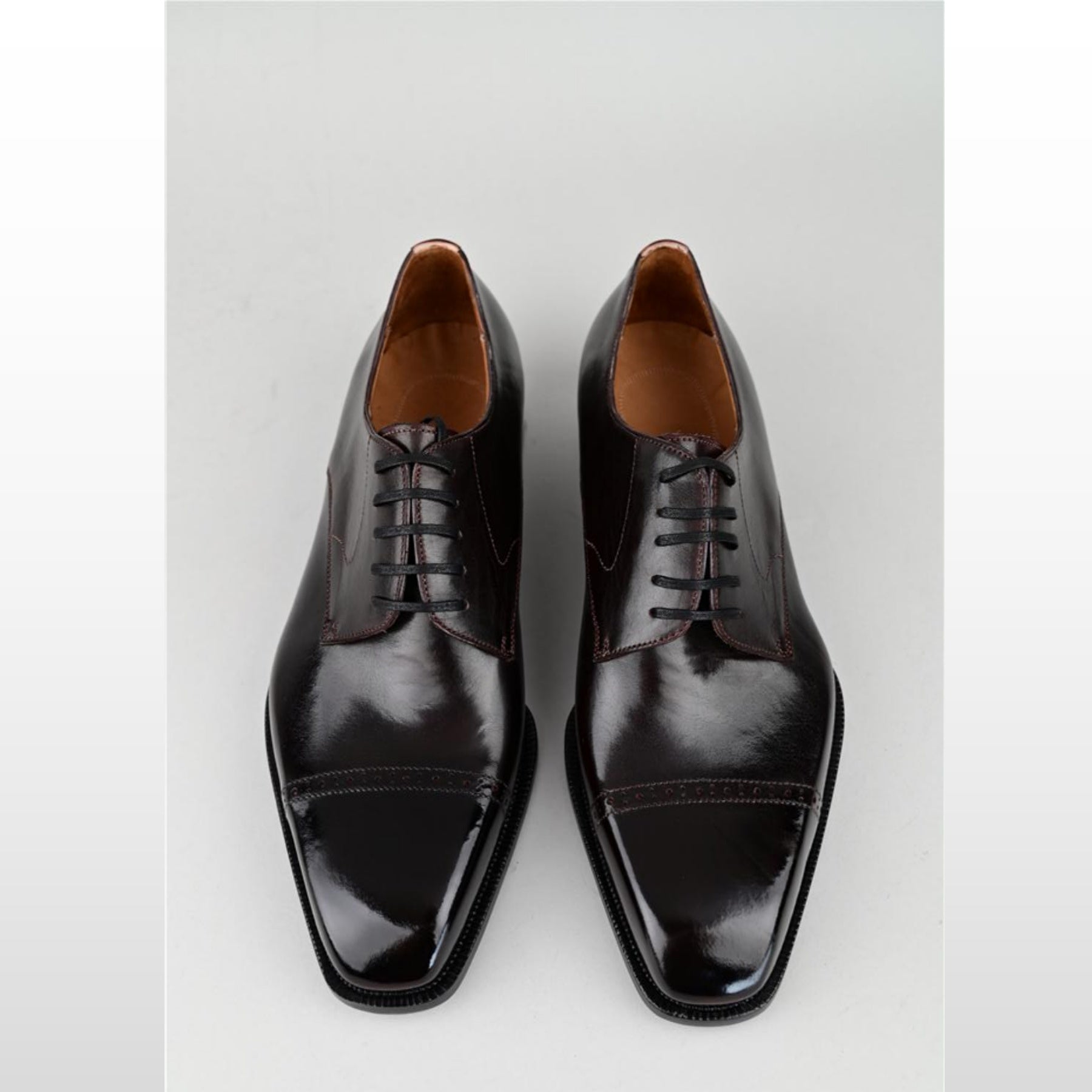 VSong Black Derby Shoes Burnished Cap Toe Prom Shoes