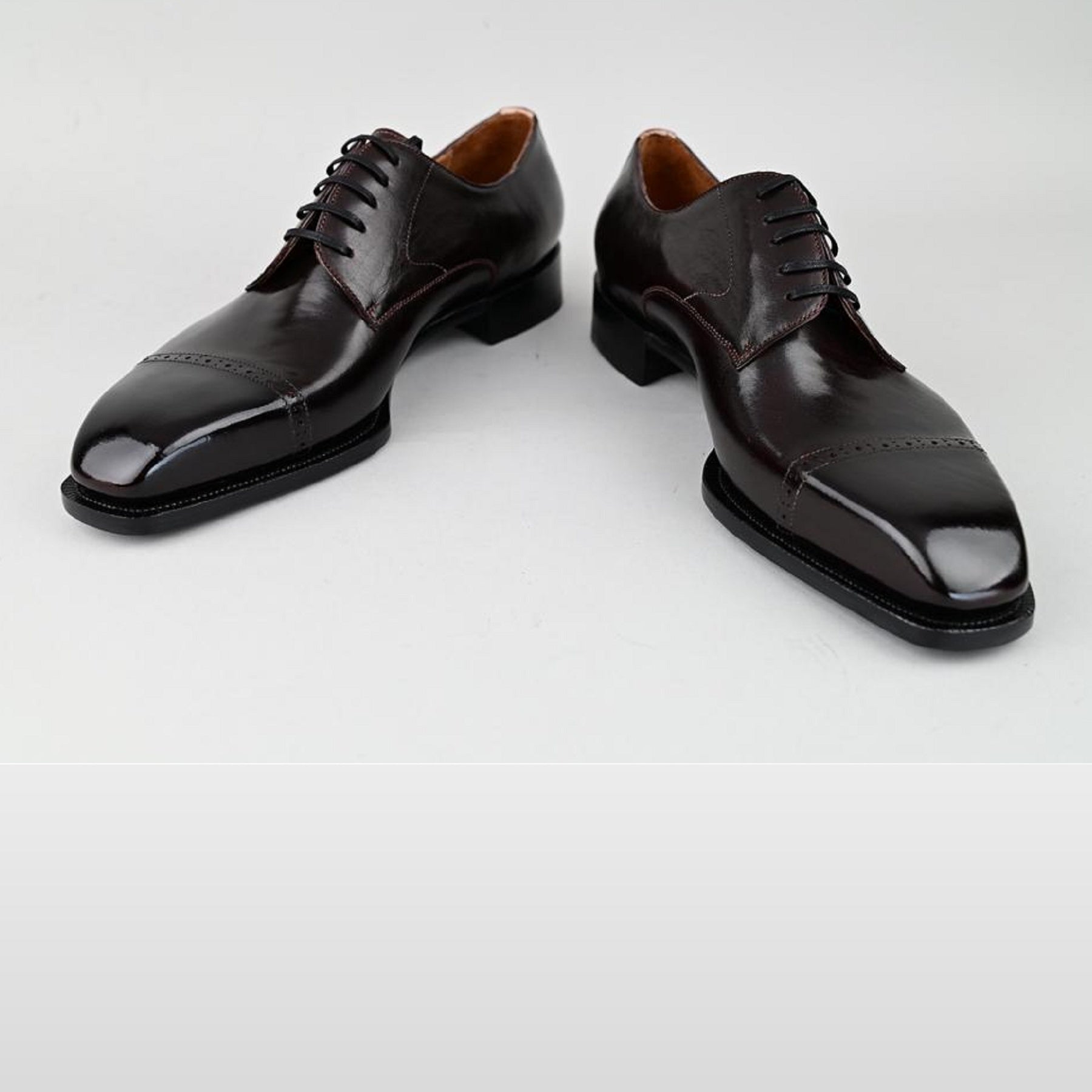 VSong Black Derby Shoes Burnished Cap Toe Prom Shoes