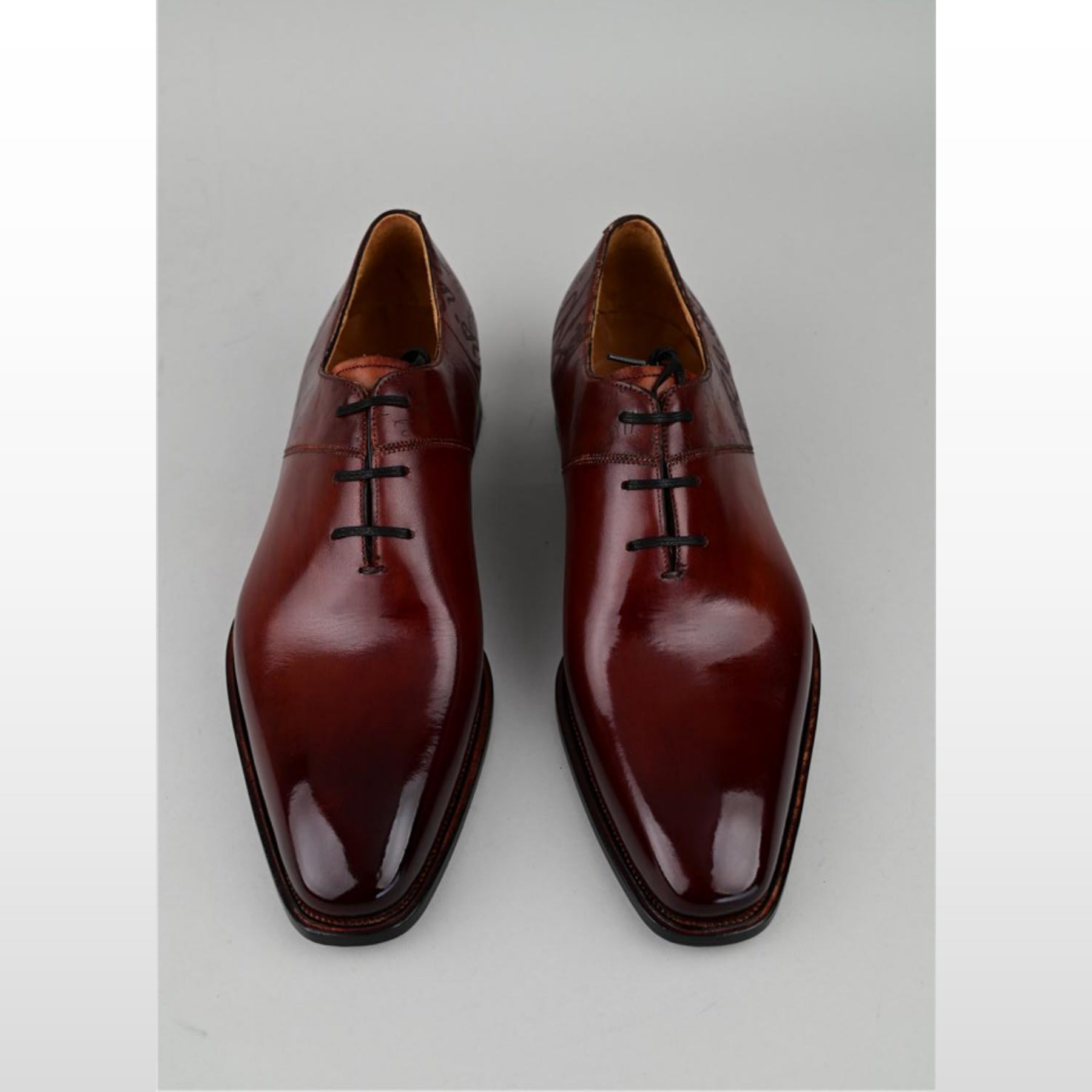 VSong Burgundy Oxfords Leather Burnished Wedding Groom Shoes