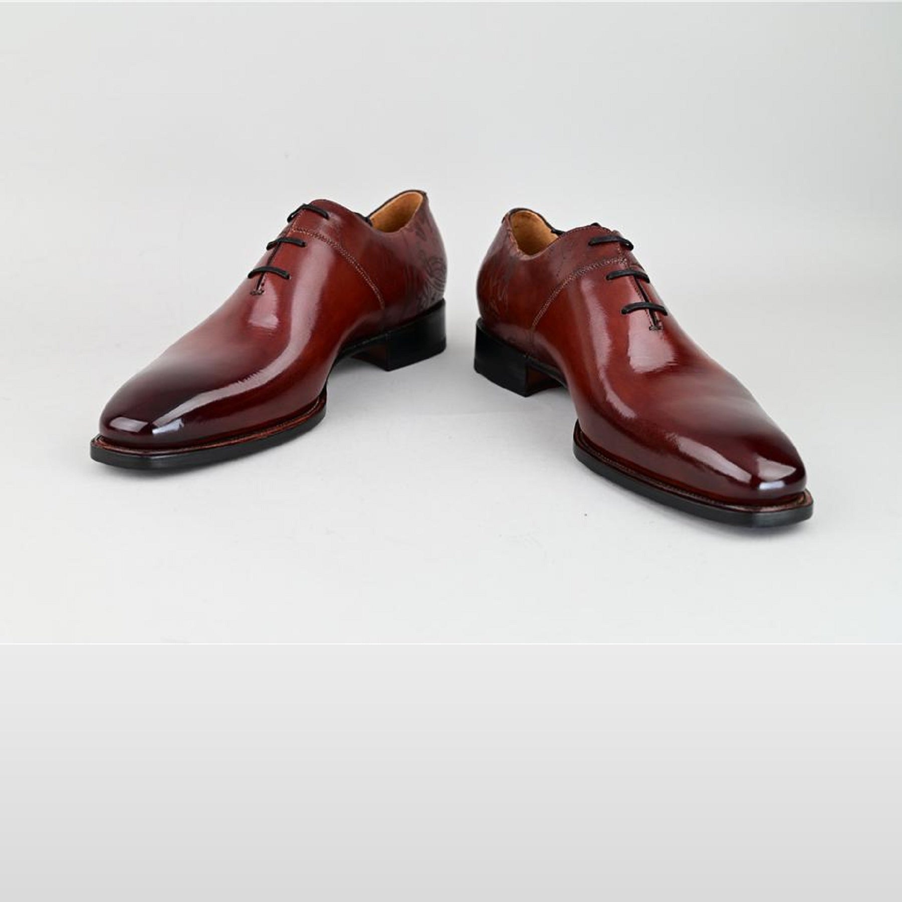 VSong Burgundy Oxfords Leather Burnished Wedding Groom Shoes