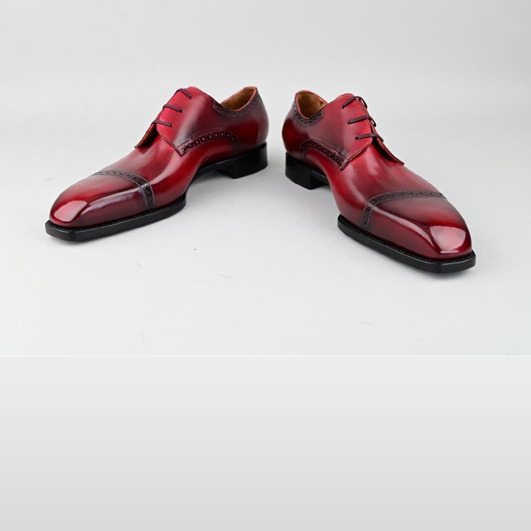 VSong Red Derby Shoes Leather Cap Toe Burnished Formal Shoes