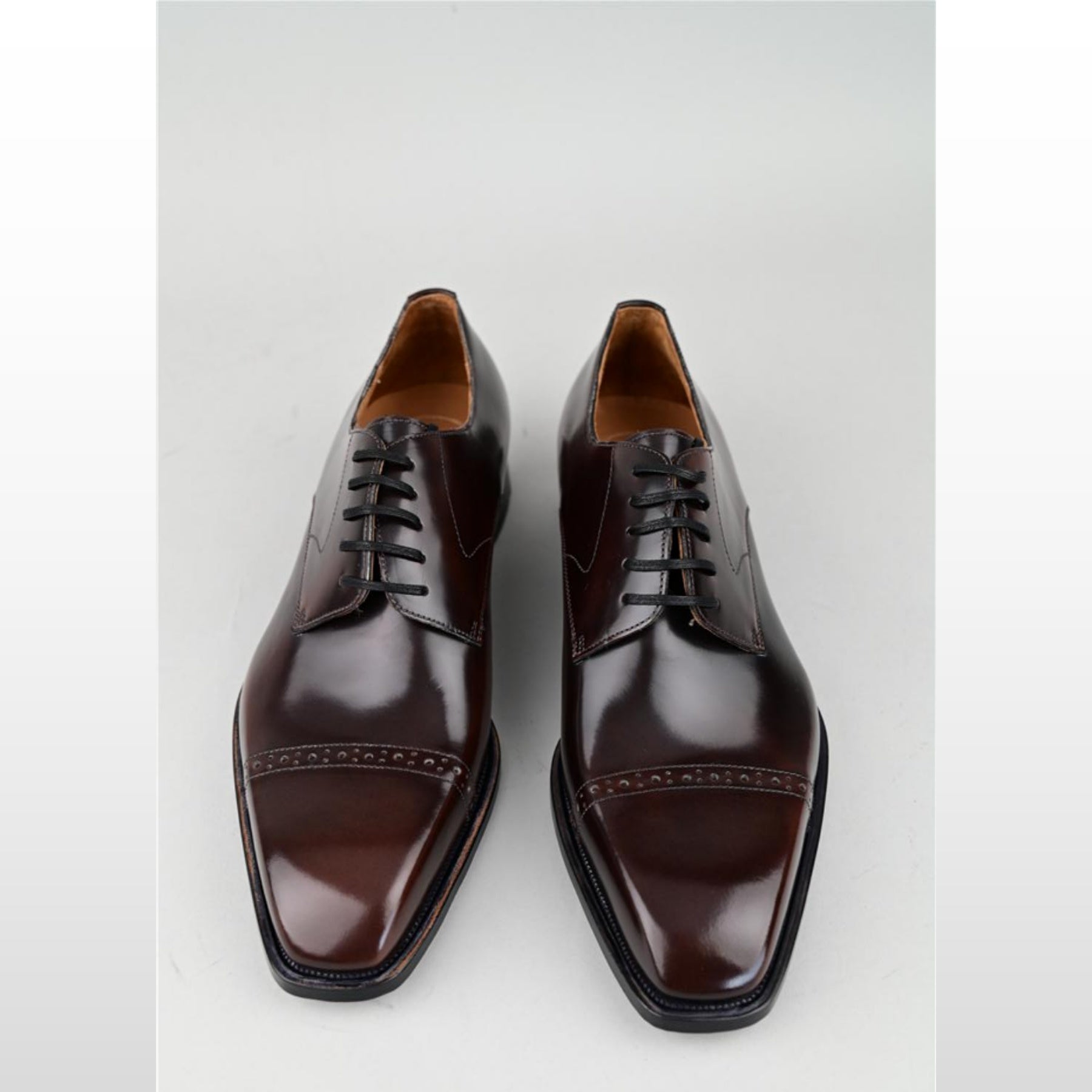 VSong Dark Brown Derby Shoes Cap Toe Burnished Business Shoes