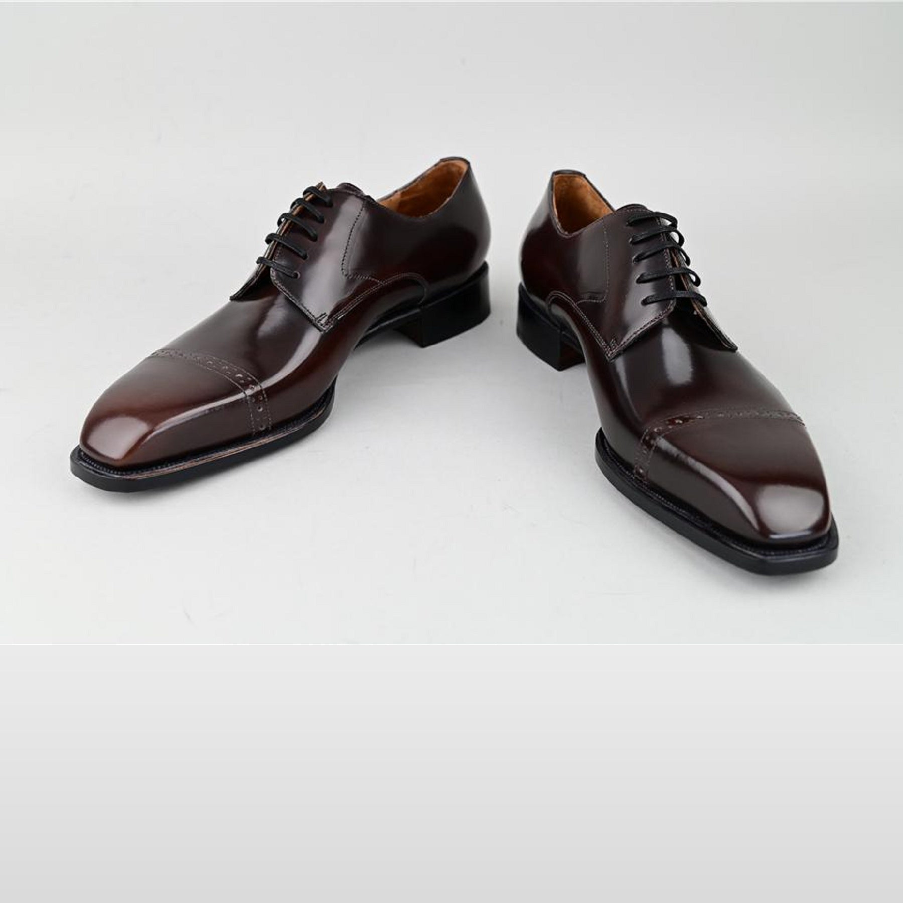 VSong Dark Brown Derby Shoes Cap Toe Burnished Business Shoes