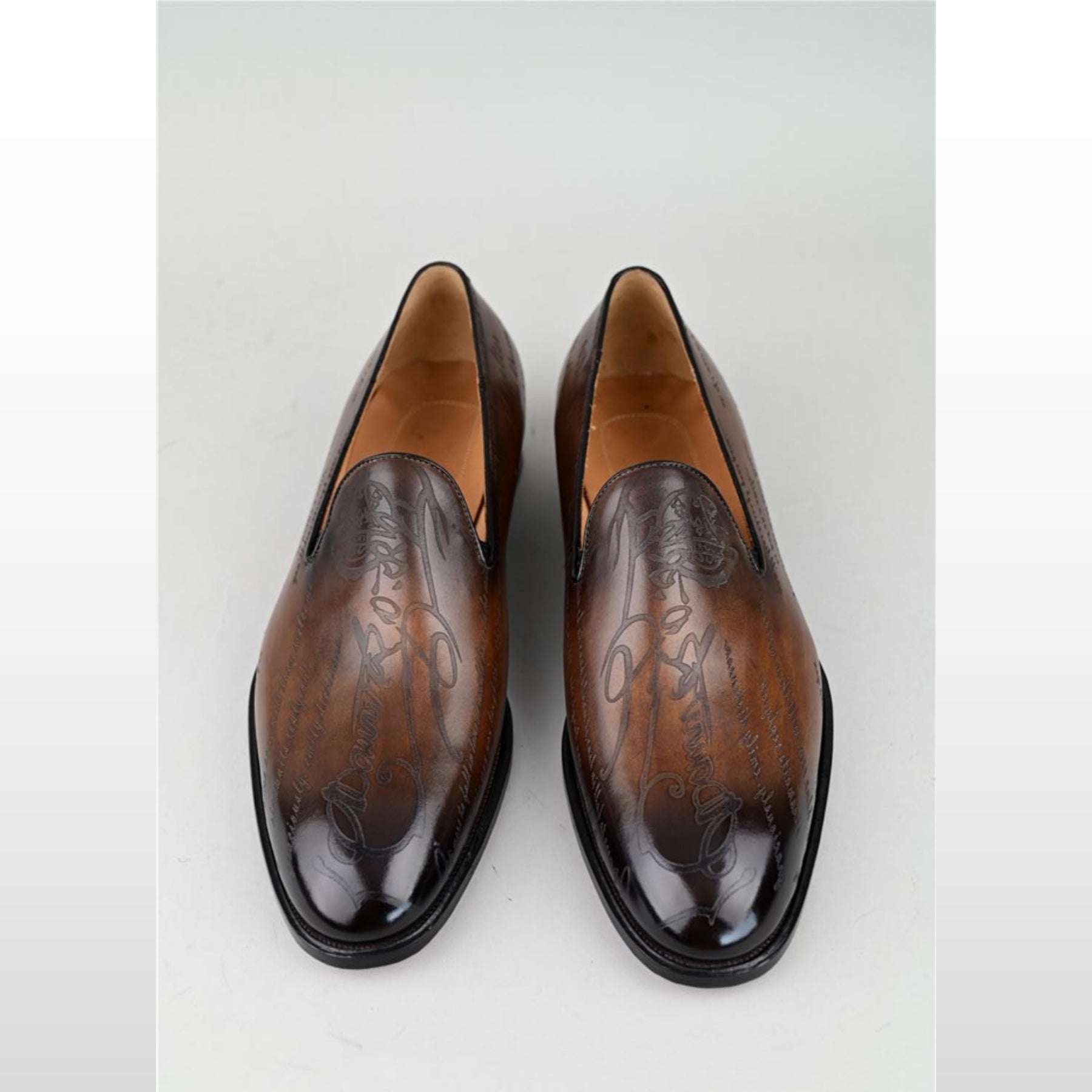 VSong Brown Loafers Shoes Cap Toe Leather Burnished Prom Shoes