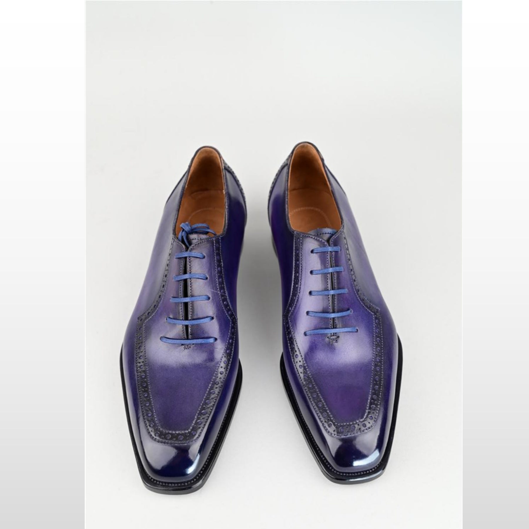 VSong Blue Oxfords Shoes Burnished Genuine Leather Prom Shoes