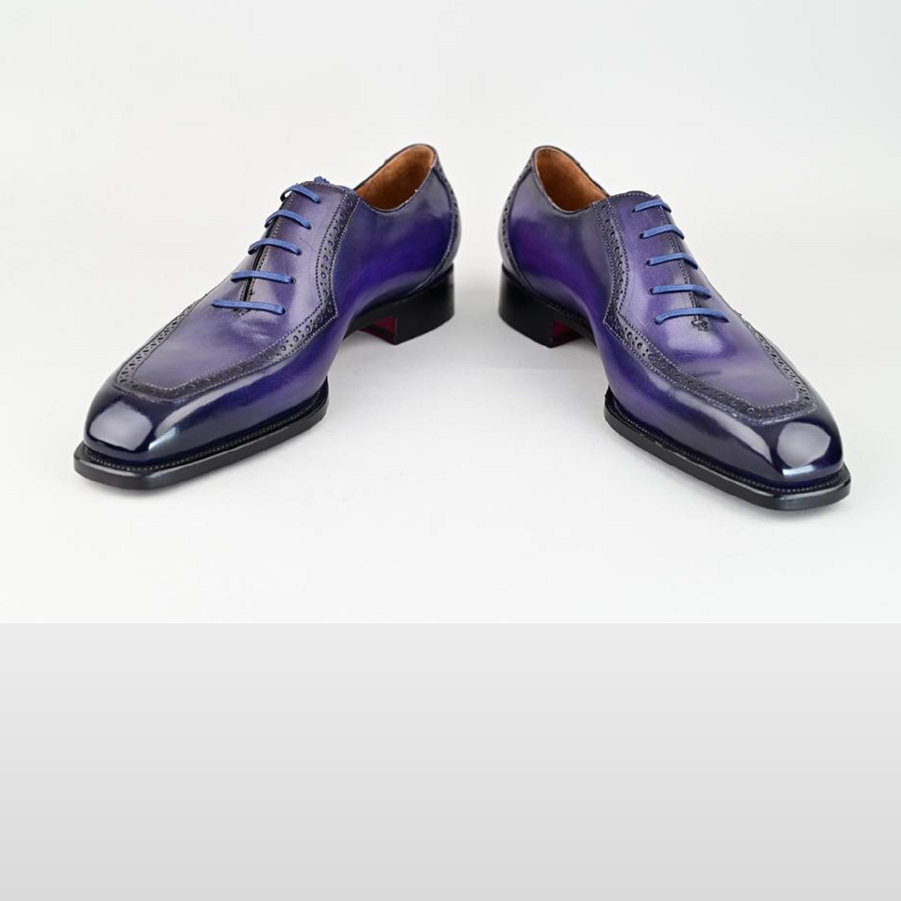 VSong Blue Oxfords Shoes Burnished Genuine Leather Prom Shoes