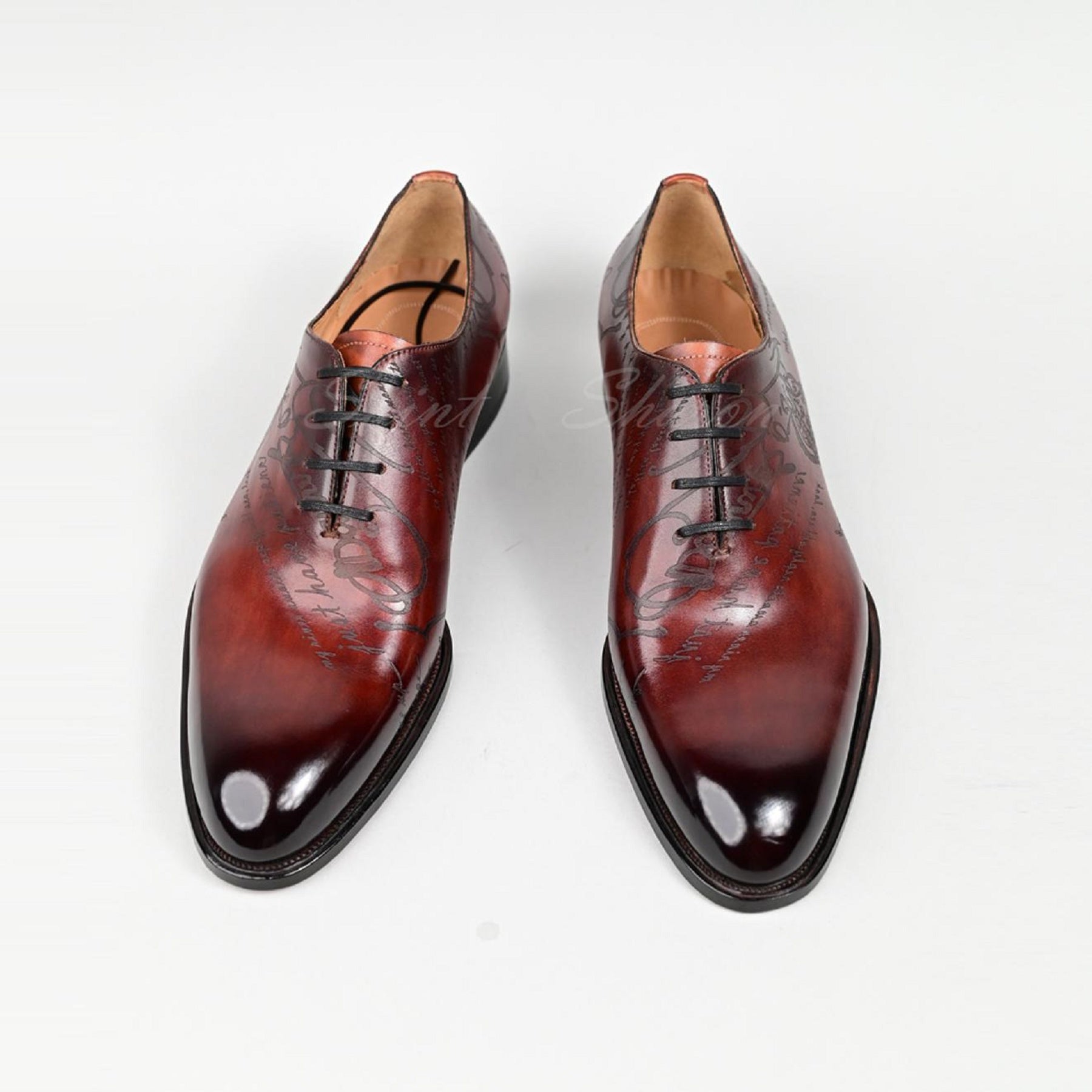 VSong Wine Oxfords Shoes Round Toe Goodyear Welted Wedding Groom Shoes