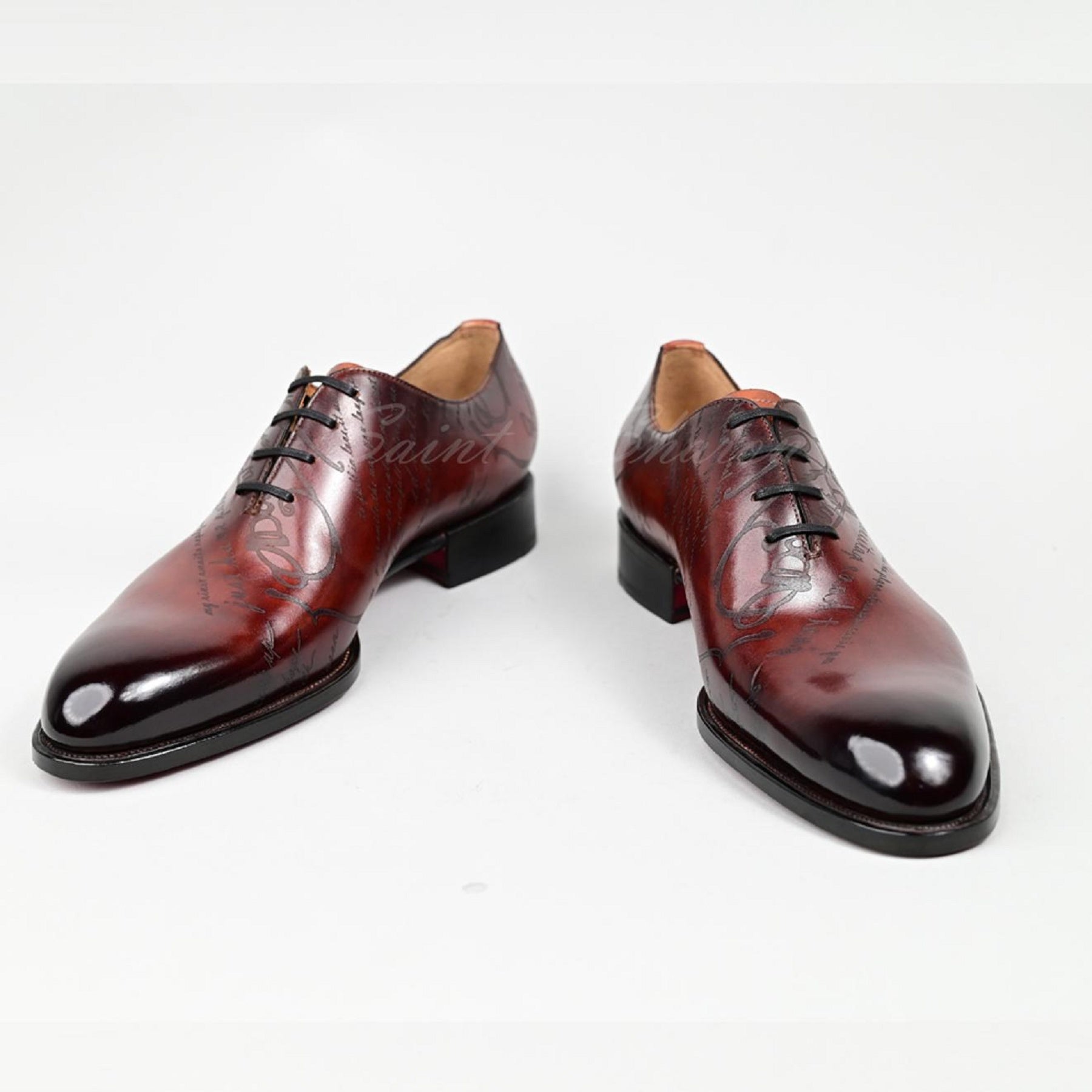 VSong Wine Oxfords Shoes Round Toe Goodyear Welted Wedding Groom Shoes